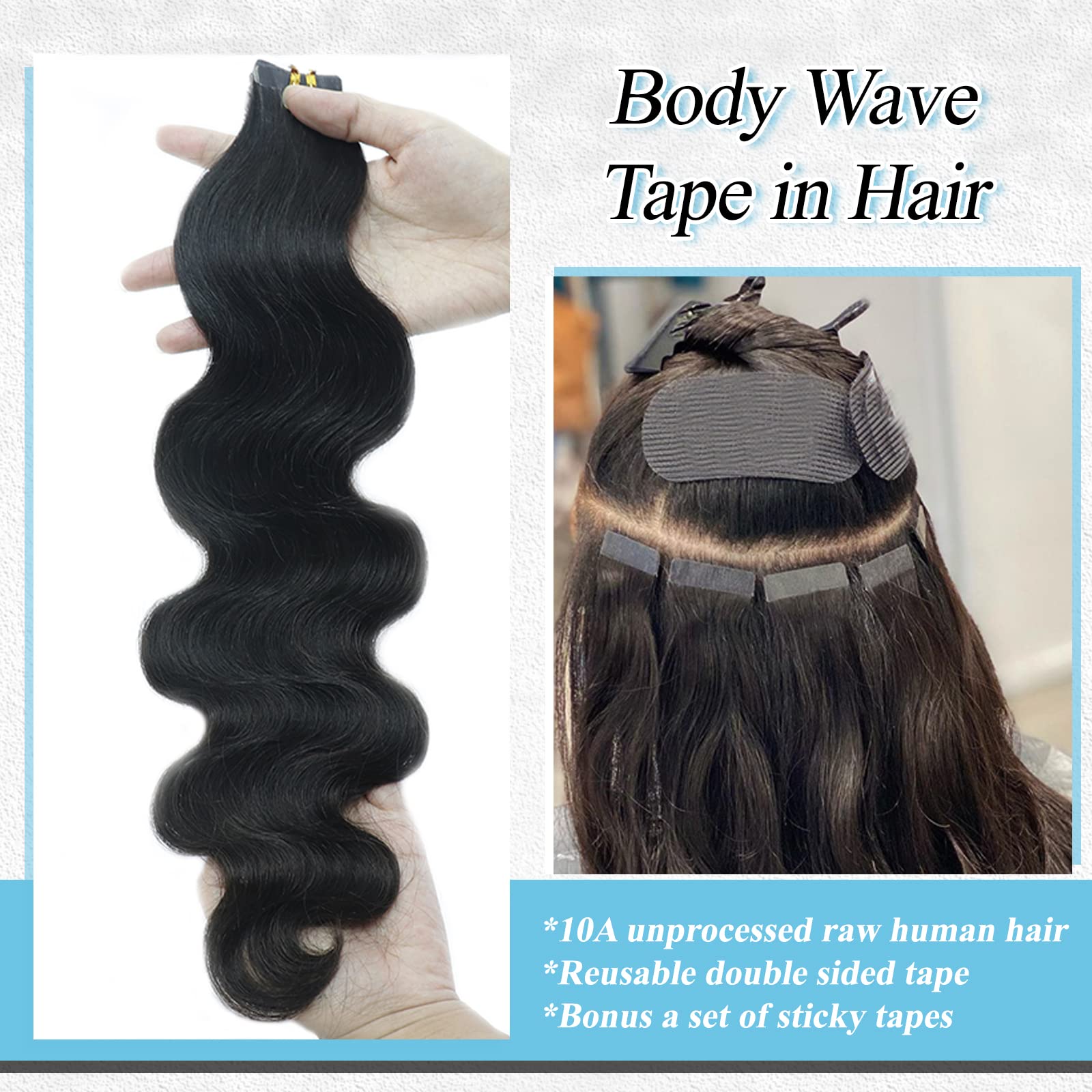 Natural Black Tape in Hair Extensions 24 Inch Body Wave Remy Human Hair - 50g/pack 20pcs #1B Wavy Tape Ins for Black Women - Perfect for Daily Styling, Parties & Special Occasions