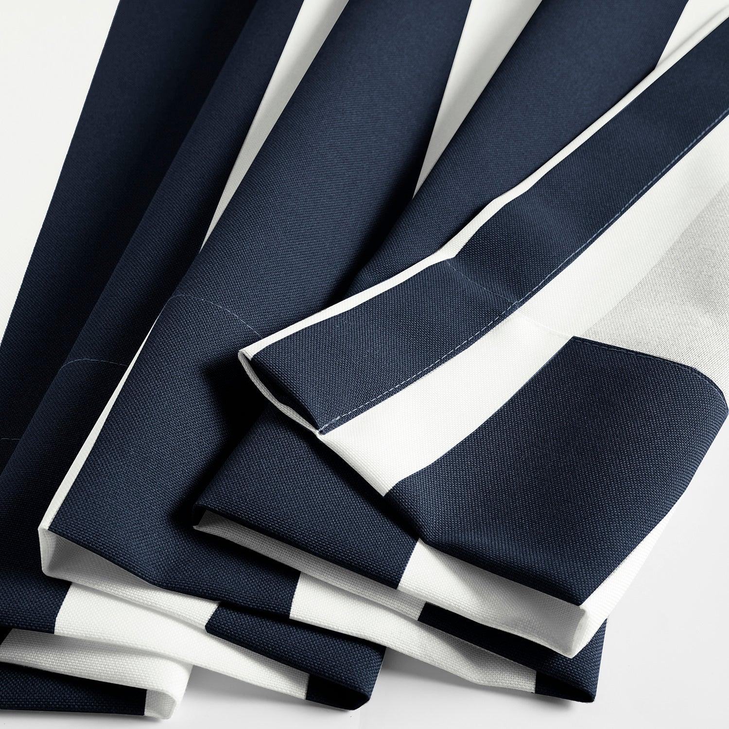 Nautical Navy Blue Striped Grommet Villanova Outdoor Curtains - Waterproof Sun Shade Patio Curtains for Porch, Deck, Poolside & Backyard