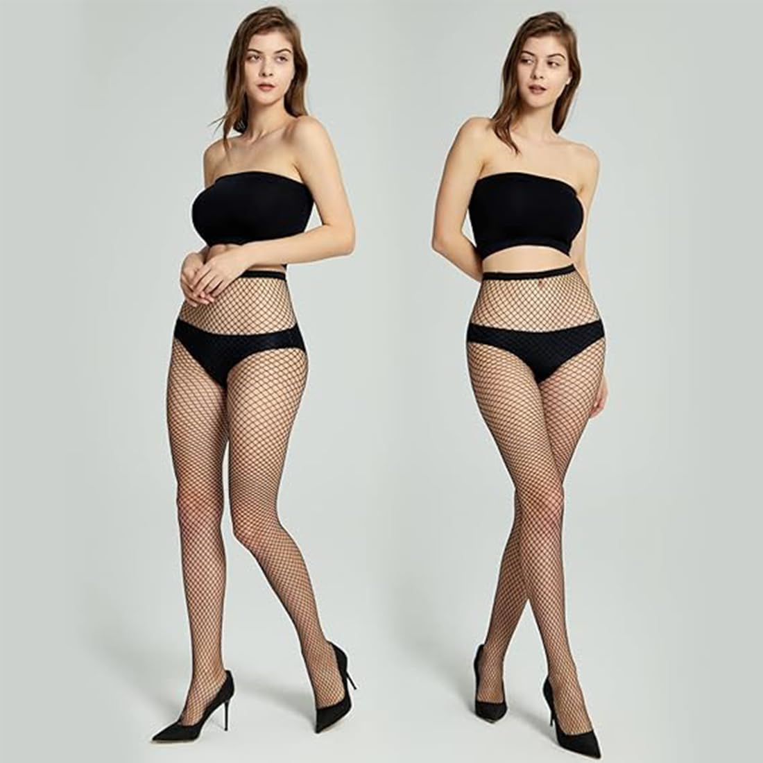 ZKSXOA 2-Pack Black Fishnet Tights for Women - Sexy High Waist Pantyhose Stockings with Suspender | One Size Fits All | Perfect for Halloween, Cosplay & Night Out Outfits