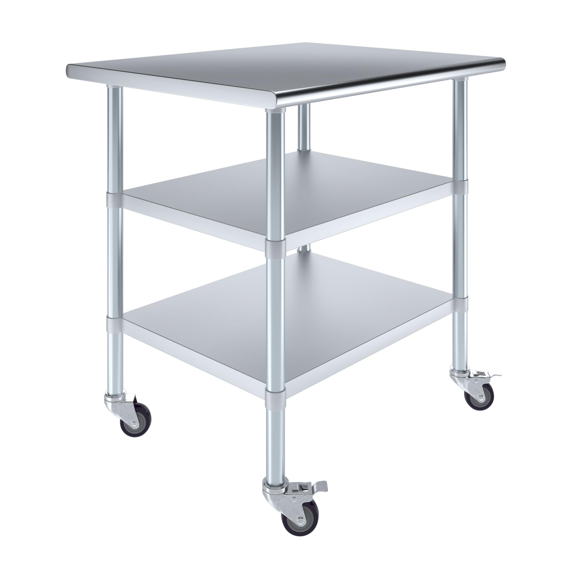 AmGood Stainless Steel Work Table with 2 Adjustable Shelves & Locking Casters | Heavy Duty Metal Utility Table 36