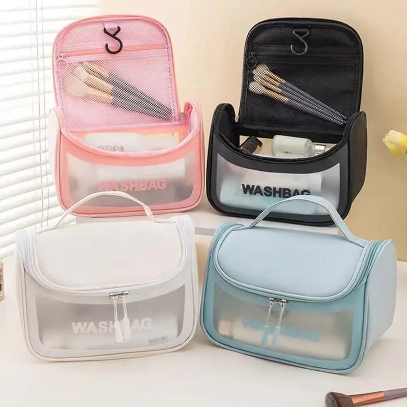 Waterproof PVC Makeup Bag - Travel Cosmetic Organizer for Toiletries & Grooming Kit | Black Washable Storage Pouch for Bathroom, Gym & Vacation Essentials