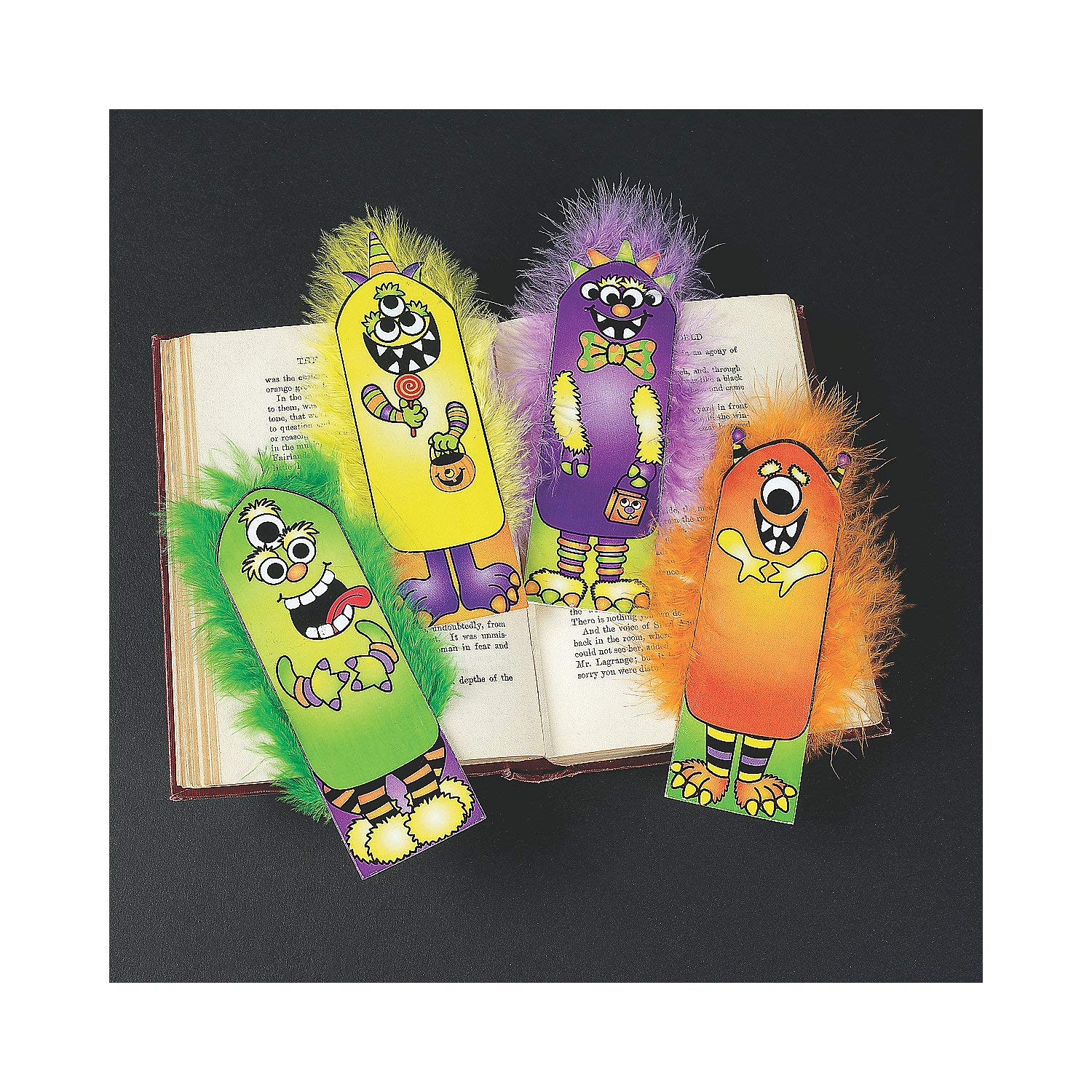 Fun Express Fuzzy Hair Monster Bookmark Set - 12 Pack Halloween Stationery for Kids, DIY Crafts, School Supplies & Party Favors - Perfect for Reading, Gifts & Classroom Activities