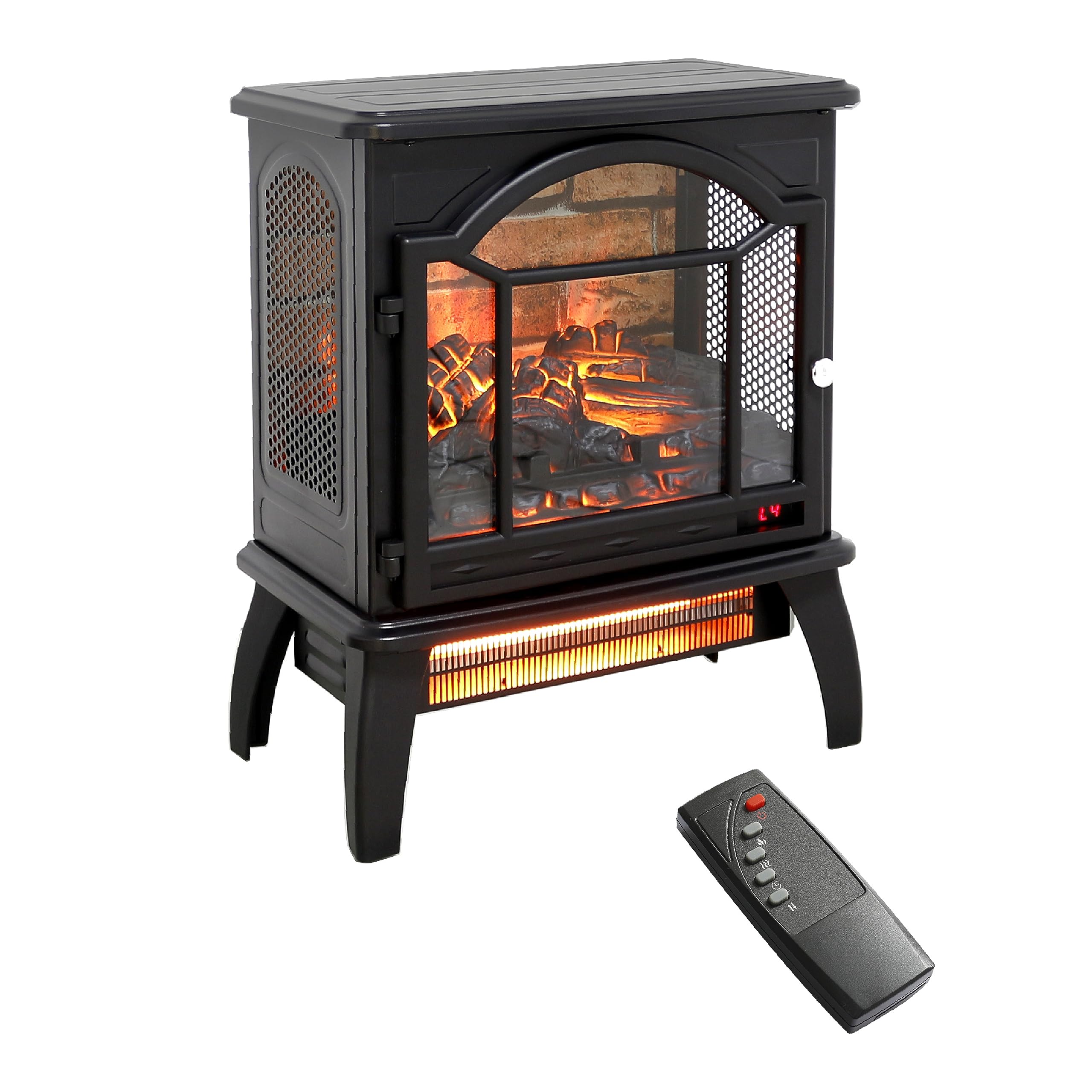 Freestanding Electric Fireplace Heater - 1500W Portable Infrared Fireplace Stove with 4 Realistic 3D Flame Effects, Adjustable Temperature & Timer, Remote Control - Perfect for Living Room, Bedroom, Office & Small Spaces