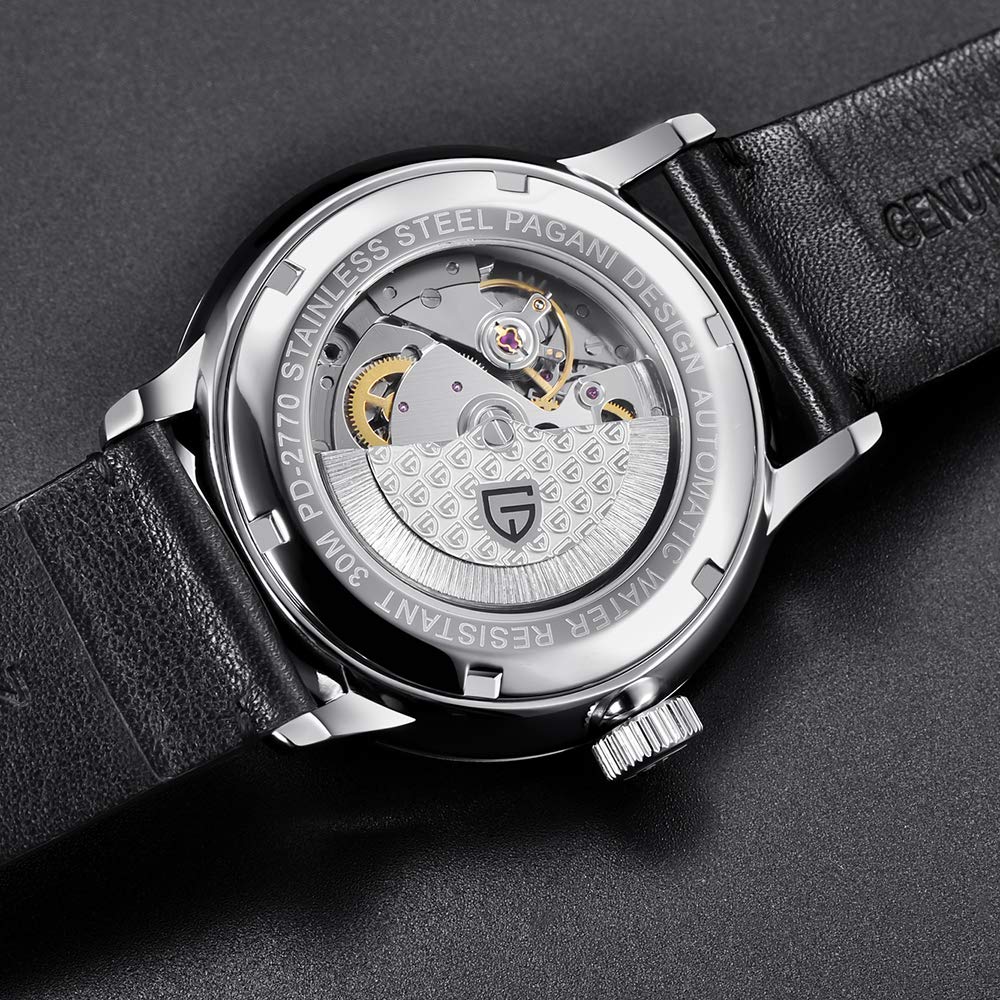 Pagani Design Men's Automatic Mechanical Watch - Waterproof Stainless Steel Case, Date Display & Genuine Brown Leather Strap | Perfect for Business, Casual Wear & Outdoor Activities