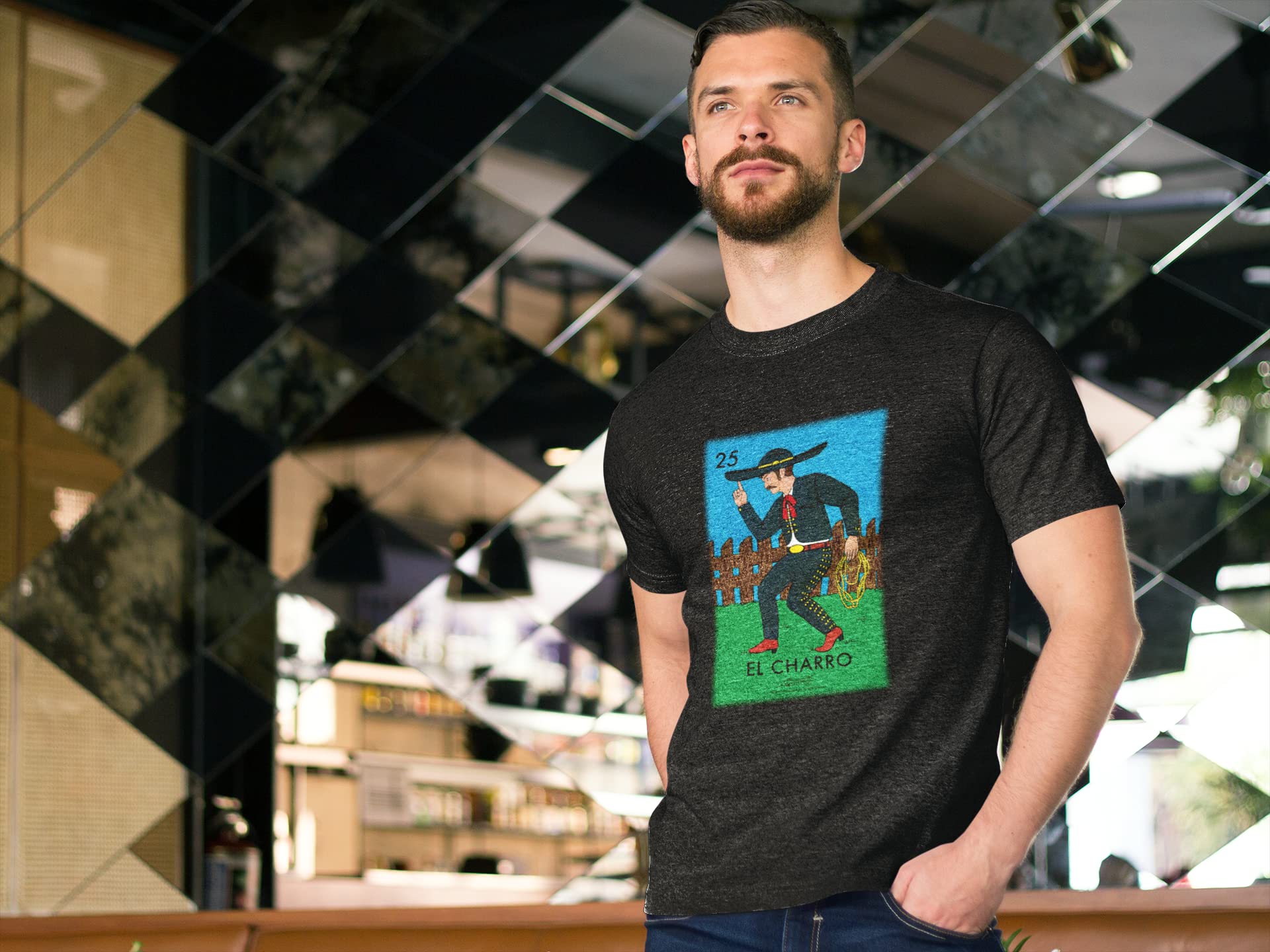 Pop Threads El Charro Cowboy Loteria Card Mexican Graphic T-Shirt for Men - Vintage Latino Style Cotton Tee - Perfect for Cinco de Mayo, Hispanic Heritage Month & Casual Wear
