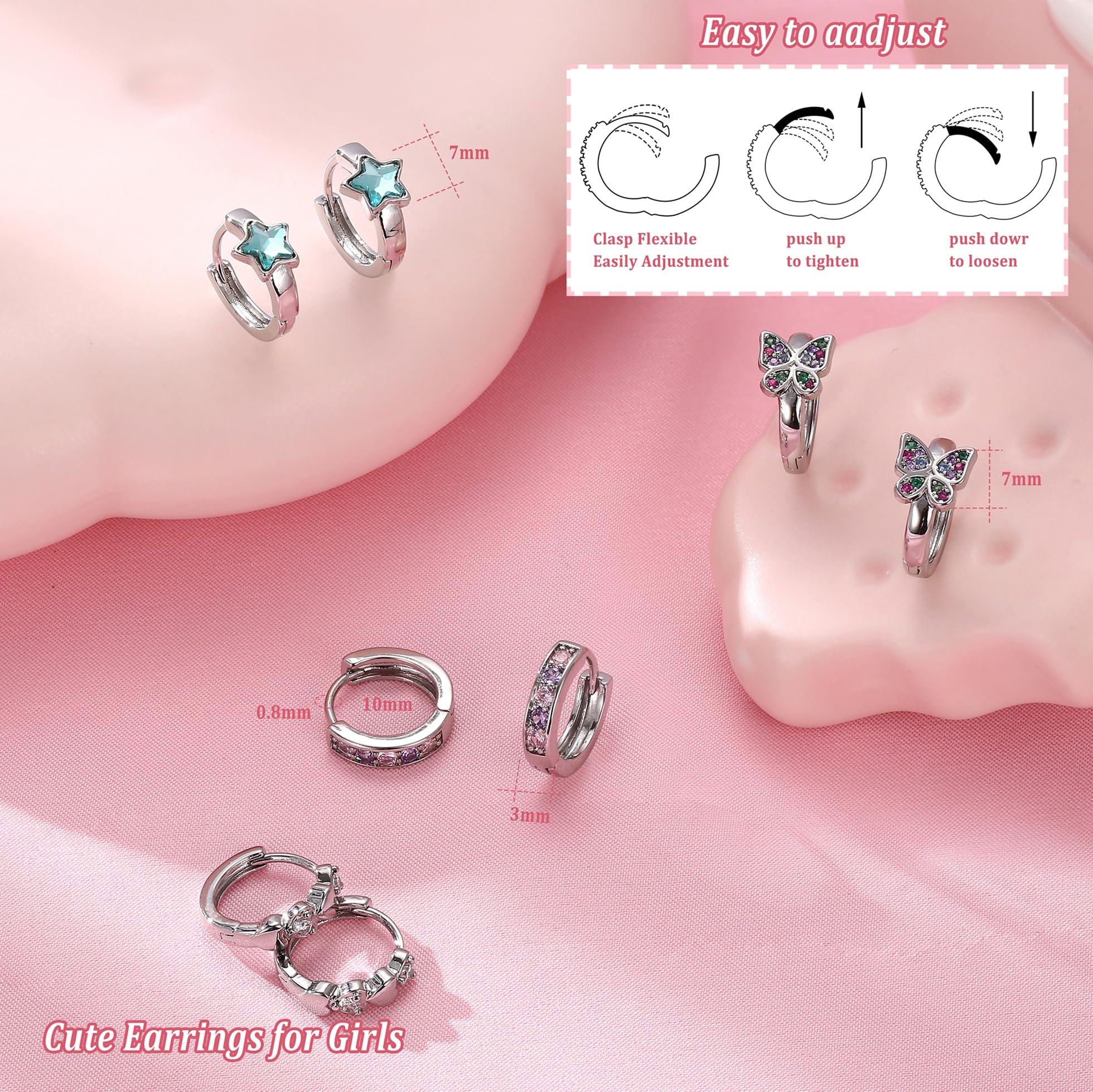 Hypoallergenic Huggie Hoop Earrings for Women & Girls - 10mm Tiny CZ Butterfly Star Cartilage Earrings Set | Double Love Heart Sleeper Earrings for Daily Wear, Gift Giving & Special Occasions