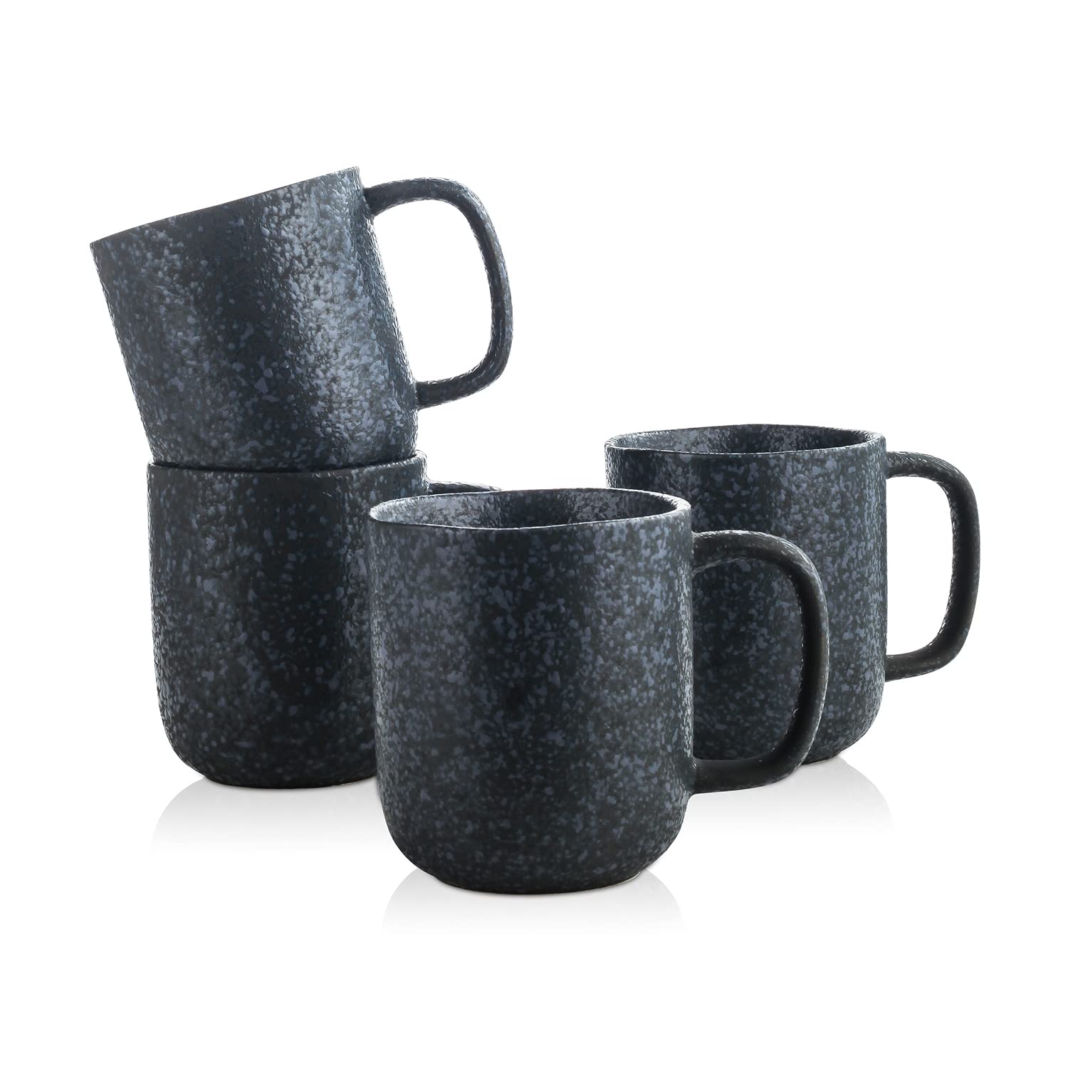Premium Stone Lain Stoneware Dish Set - 4 Durable Coffee Mugs in Elegant Gray & Blue - Perfect for Home, Office & Restaurant Use