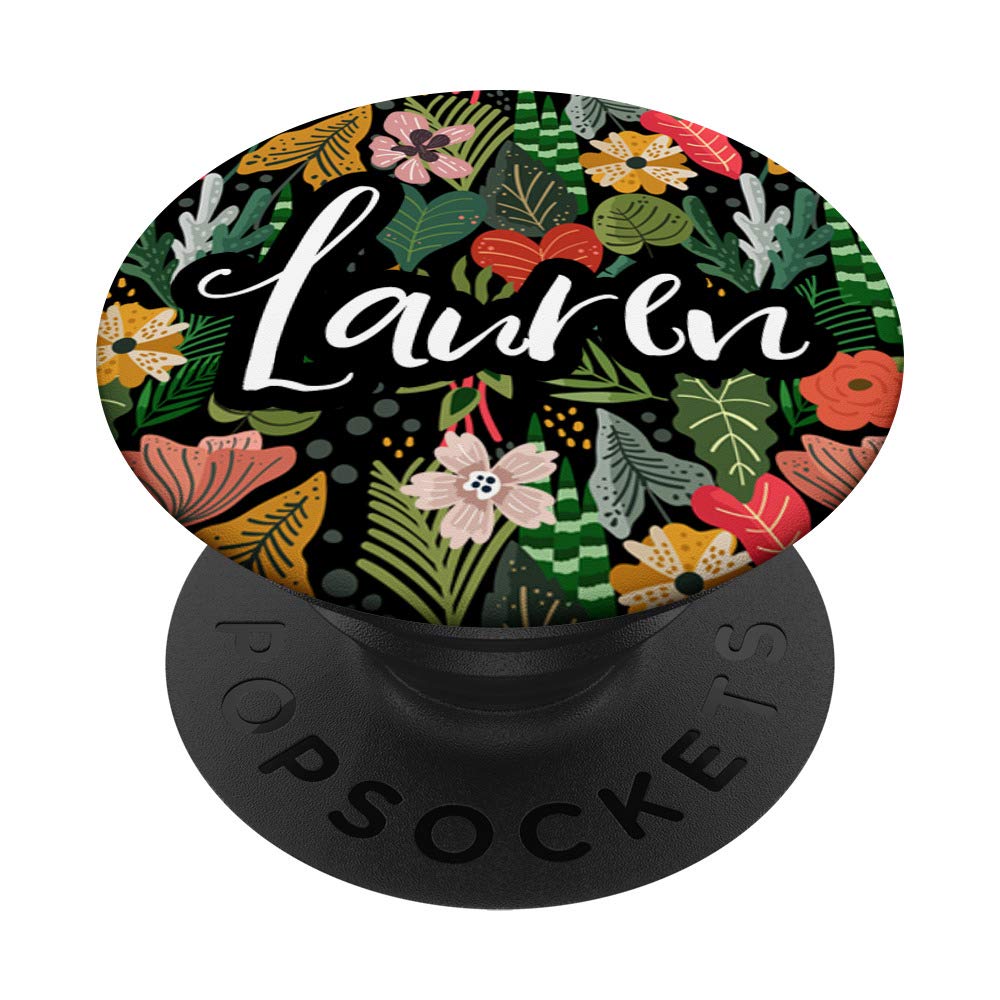 Lauren Name Floral Botanical Garden Pink Green PopSockets Grip & Stand for iPhone, Samsung, iPad - Perfect for Selfies, Video Calls & Hands-Free Viewing