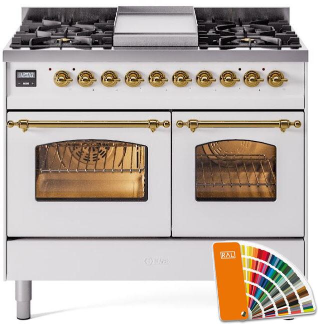 ILVE 40 Nostalgie II Series Freestanding Double Oven Dual Fuel Range - 6 Sealed Burners & Griddle - Professional Gas & Electric Range for Home Kitchen - Perfect for Baking, Roasting & Family Cooking (Model UPD40FNMP)
