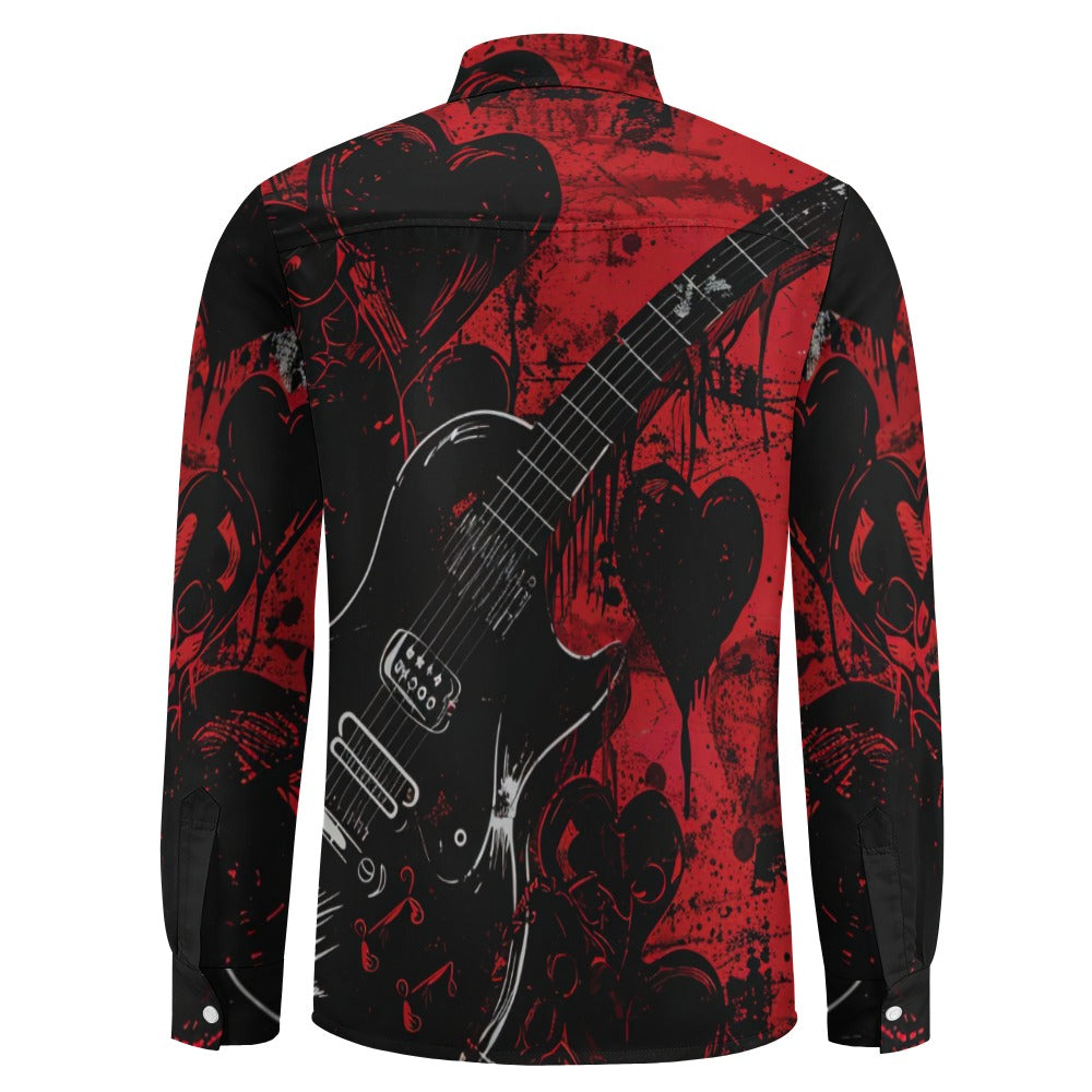 Stylish Guitar Love Casual One Pocket Long Sleeve Shirt for Men & Women - Perfect for Music Lovers, Concerts, and Casual Wear