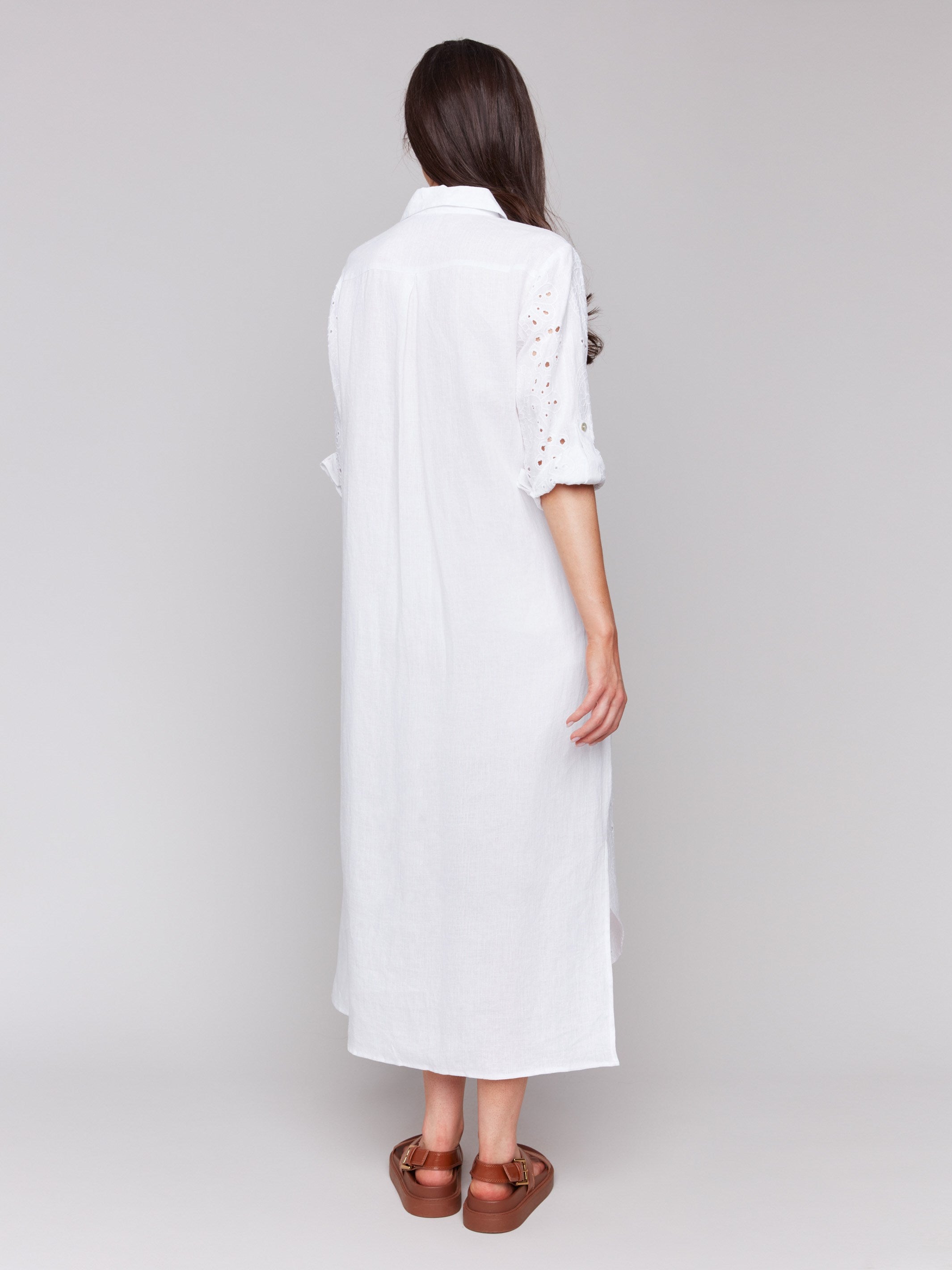 Eyelet Embroidery Cotton Linen Tunic Dress for Women - White | Summer Boho Chic Dress for Beach, Vacation & Casual Wear