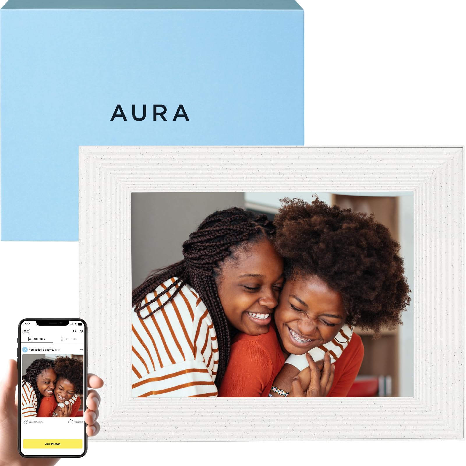 Aura Mason WiFi Digital Picture Frame – Best Digital Photo Frame for Gifting | Wireless Display for Family Photos | Send Pictures from Phone via Aura App | Easy Setup & Unlimited Cloud Storage | Perfect for Home, Office & Holiday Gifts (White)