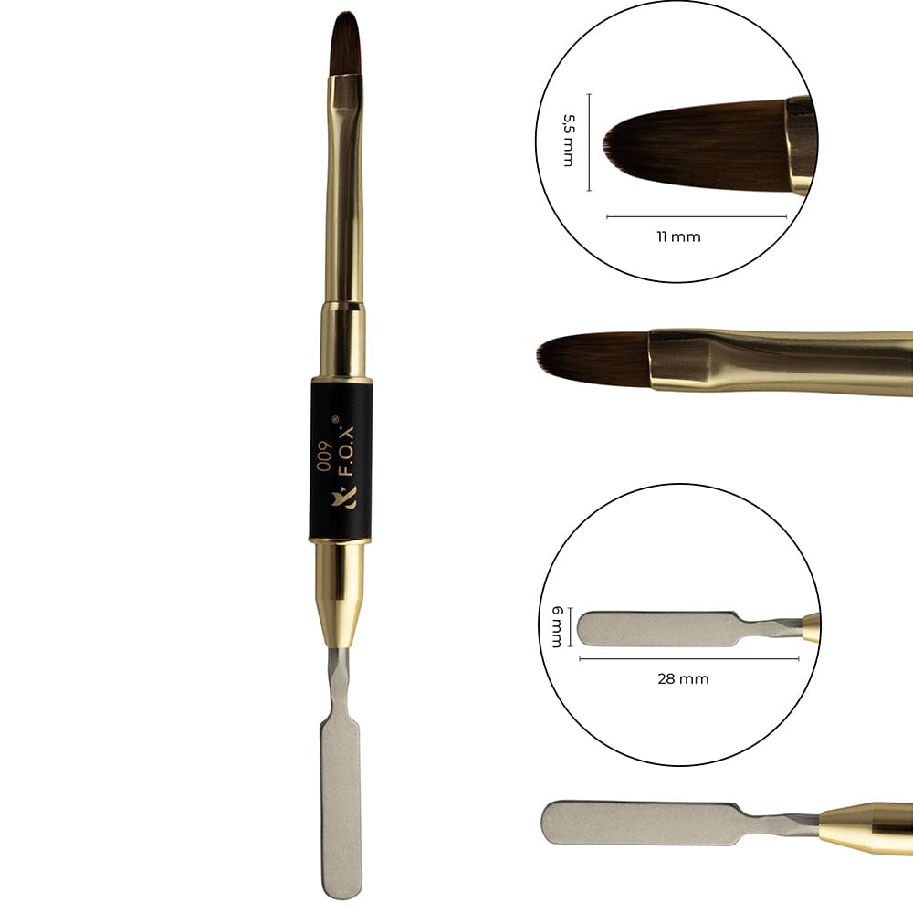 F.O.X Nail Art Double Brush 009 for Acrylic Gel - Oval & Spatula Brush Set for Professional Nail Design | Perfect for Salon, Home Manicure & DIY Nail Art