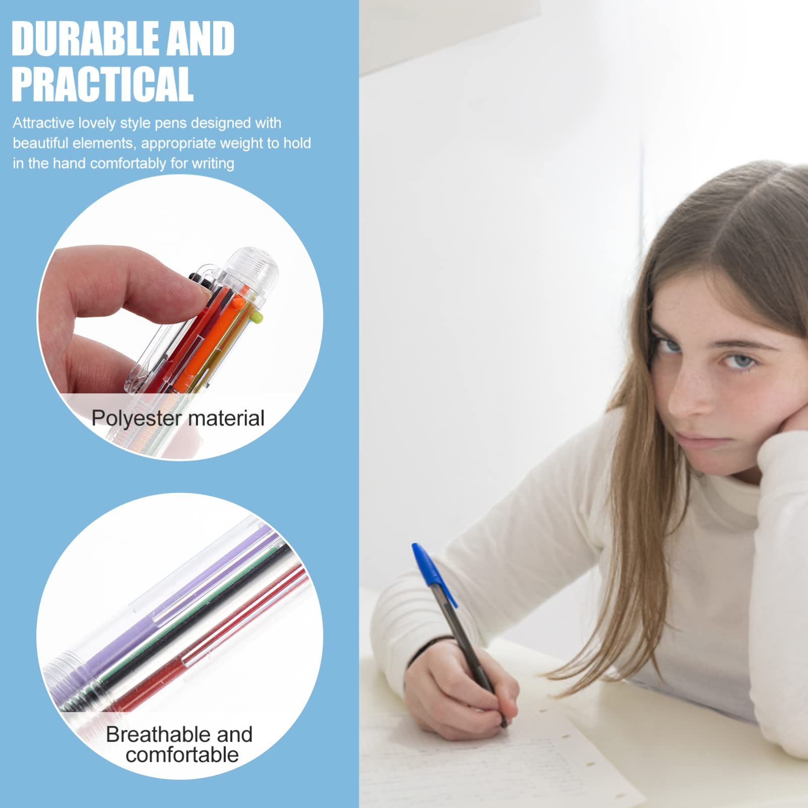 STOBOK 6-in-1 Multicolor Ballpoint Pen Set - 10 Pack Transparent Kawaii Pens with 6 Vibrant Colors for School, Office & Journaling - Cute Stationery Supplies for Note Taking, Drawing & Gift Giving