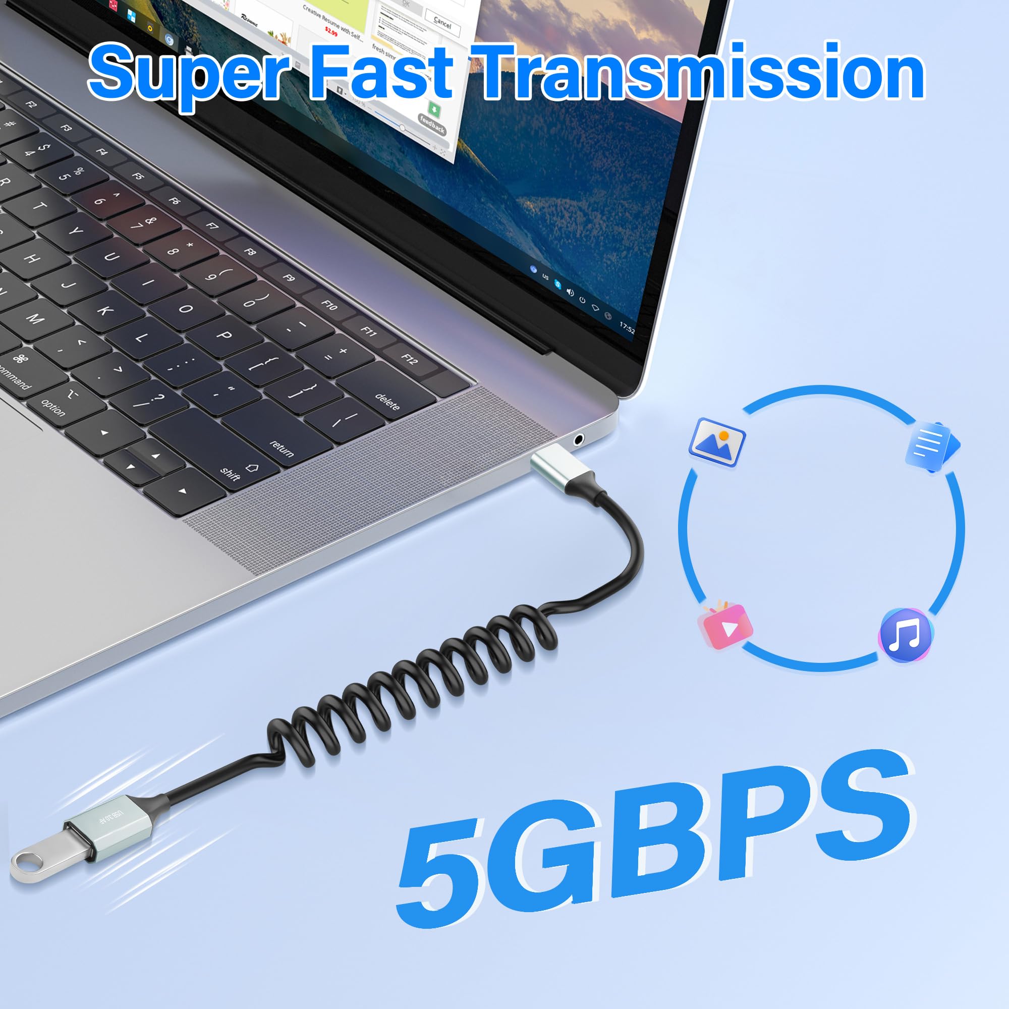 USB C to USB 3.0 Adapter OTG Converter - Coiled Type C Male to USB A Female Cable - 5Gbps High Speed Data Transfer - Compatible with Smartphones, Tablets, USB Flash Drives (3.28Ft/1M) - Perfect for Charging, Data Sync & External Storage Access