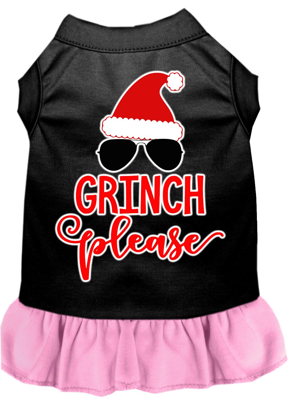 BRIGHTT - Grinch Please Screen Print Dog Dress in Black & Light Pink, Medium Size for Small Dogs & Puppies - Perfect for Christmas, Holidays & Pet Costume Parties