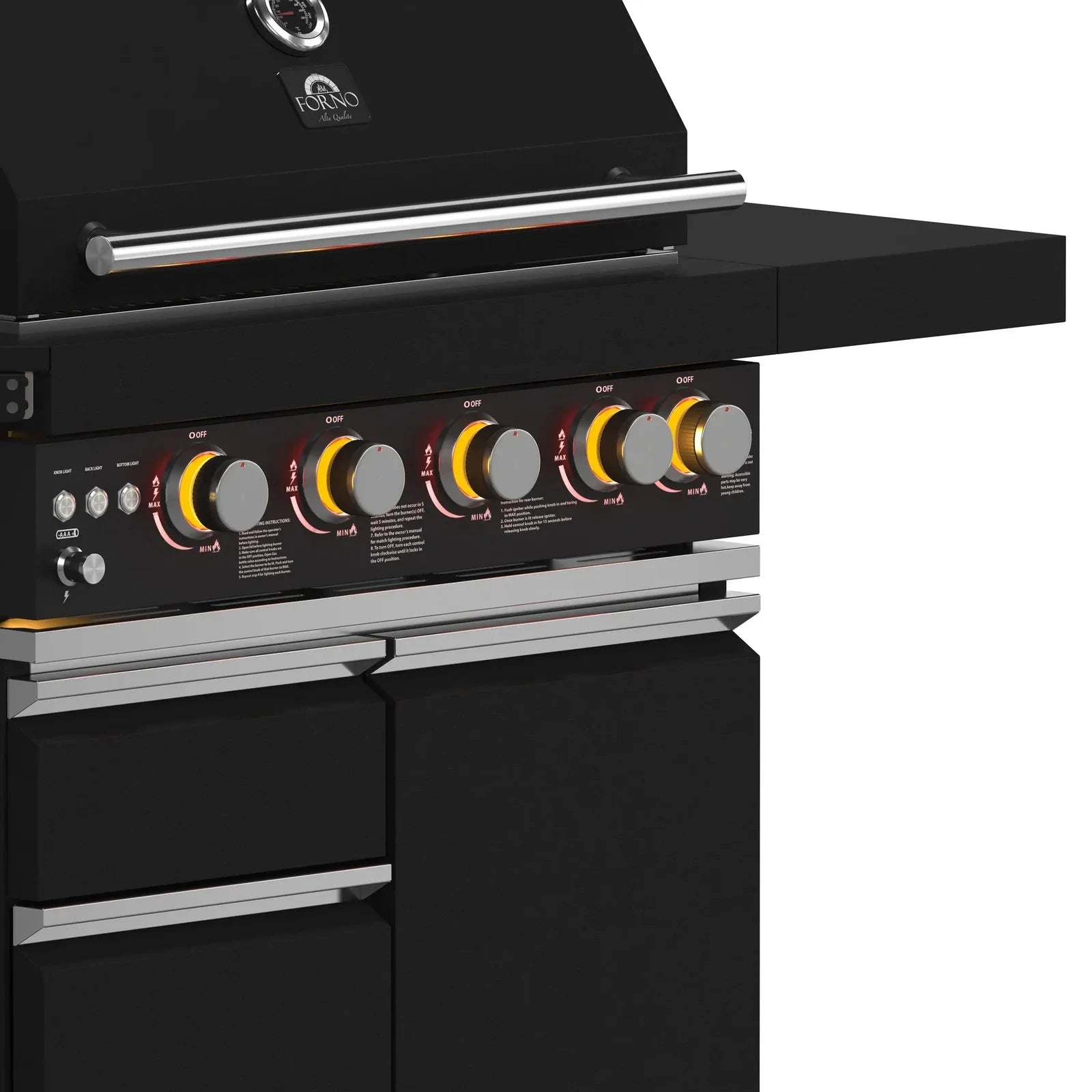 Premium Forno All'Aperto Outdoor Kitchen Set FODKT2582BLK - Stainless Steel BBQ Grill Island with Side Burner & Storage - Perfect for Backyard, Patio, and Poolside Entertaining