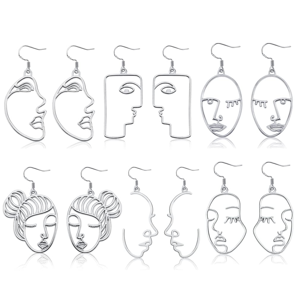 925 Sterling Silver Abstract Face Drop Earrings - Hollowed Out Vintage Boho Dangle Earrings for Women | Hypoallergenic Geometric Statement Jewelry | Perfect for Parties, Weddings & Bohemian Fashion
