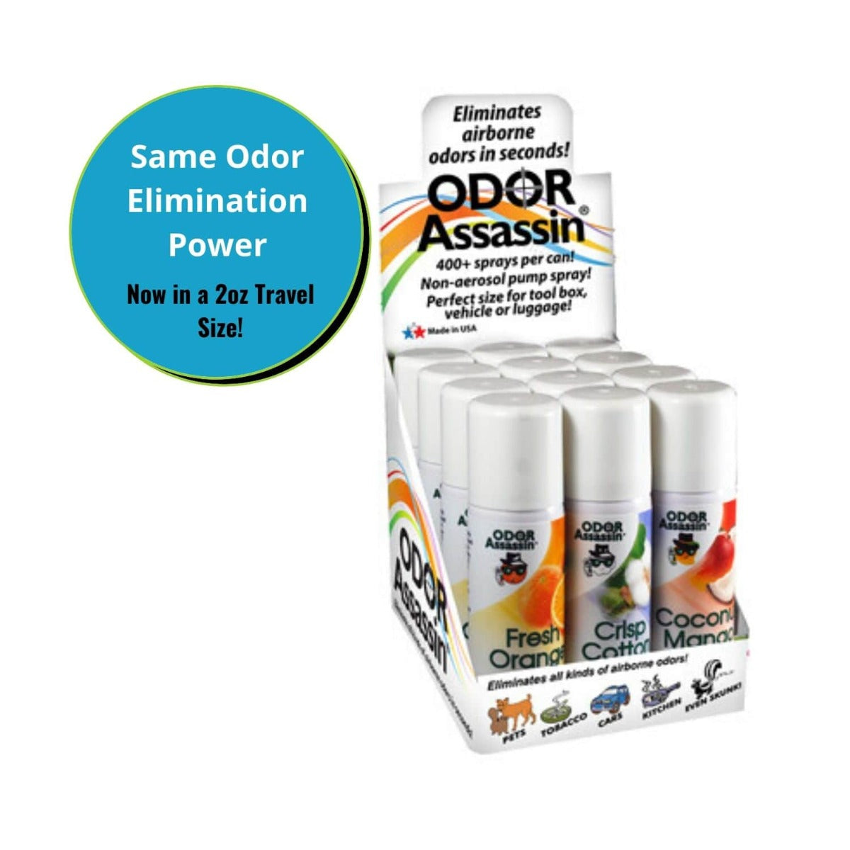 Odor Assassin Coconut Mango Travel Size 2.2oz - Natural Deodorizer Spray for Shoes, Gym Bags & Travel - Eliminates Odors Instantly - Fresh Coconut Mango Scent