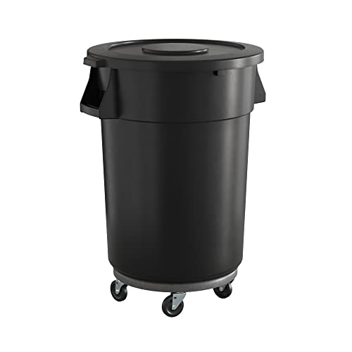Krollen 44 Gallon Black Round Commercial Trash Can with Lid & Wheels - Heavy Duty Industrial Garbage Bin for Office, Restaurant, Warehouse & Outdoor Use