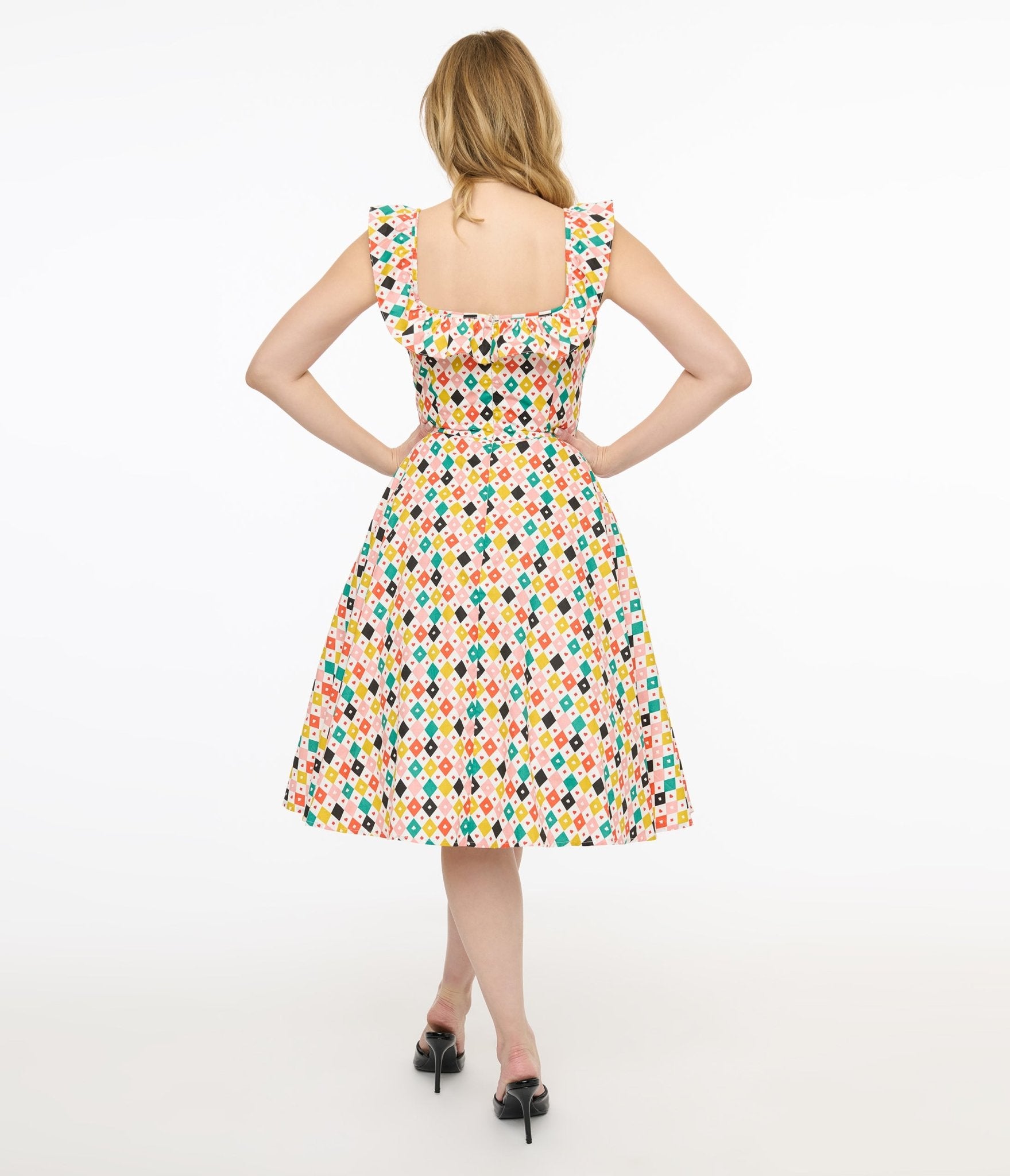 Vintage 1950s Barbara Swing Dress - Floral Diamond Print Retro A-Line Dress for Women | Perfect for Swing Dancing, Cocktail Parties & 50s Themed Events