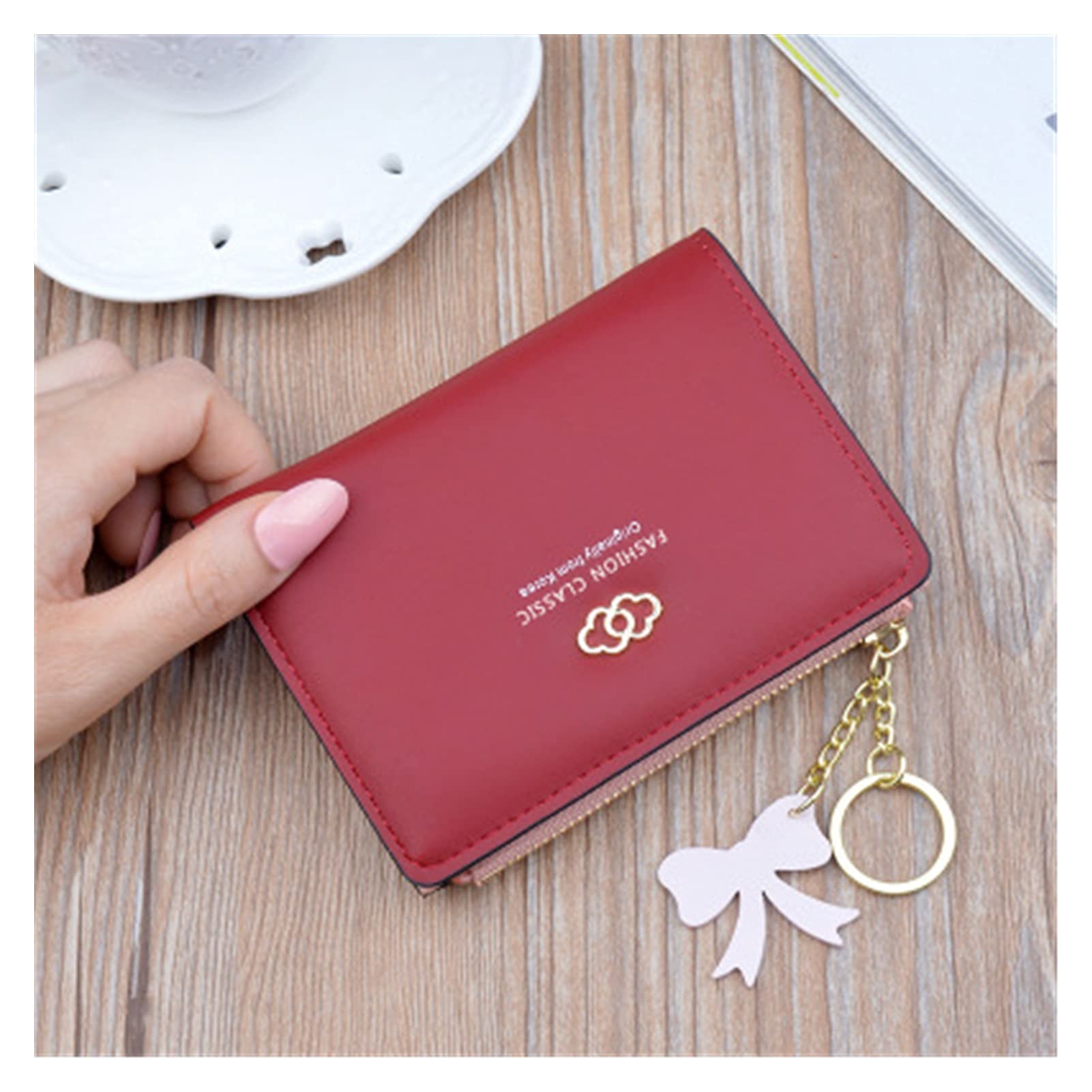 JIEERCUN Women's Fashion Short Zipper Wallet - Small PU Leather Coin Purse with Chrysanthemum Design - Slim Thin Wallet for Ladies & Students (Color E) | Perfect for Everyday Use, Travel & Gift Giving