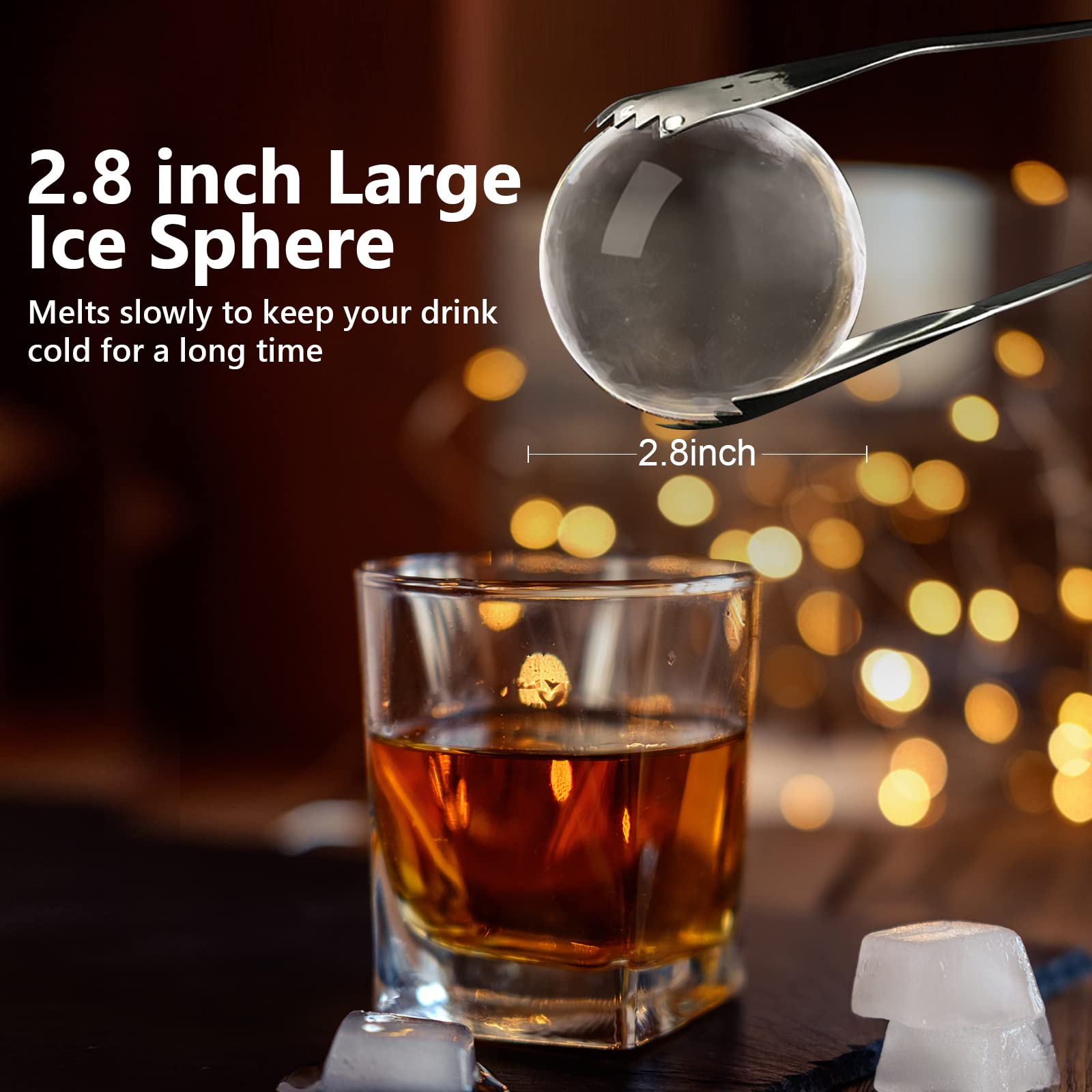 KAYYUKI 2-Pack Crystal Clear Ice Ball Maker Mold - 2.8 Inch Large Whiskey Ice Mold, Silicone Round Ice Cube Tray for Freezer - Perfect for Whiskey, Cocktails, Bourbon & Drinks - Ideal for Home Bars, Parties & Gifts (2024 Upgraded Version)