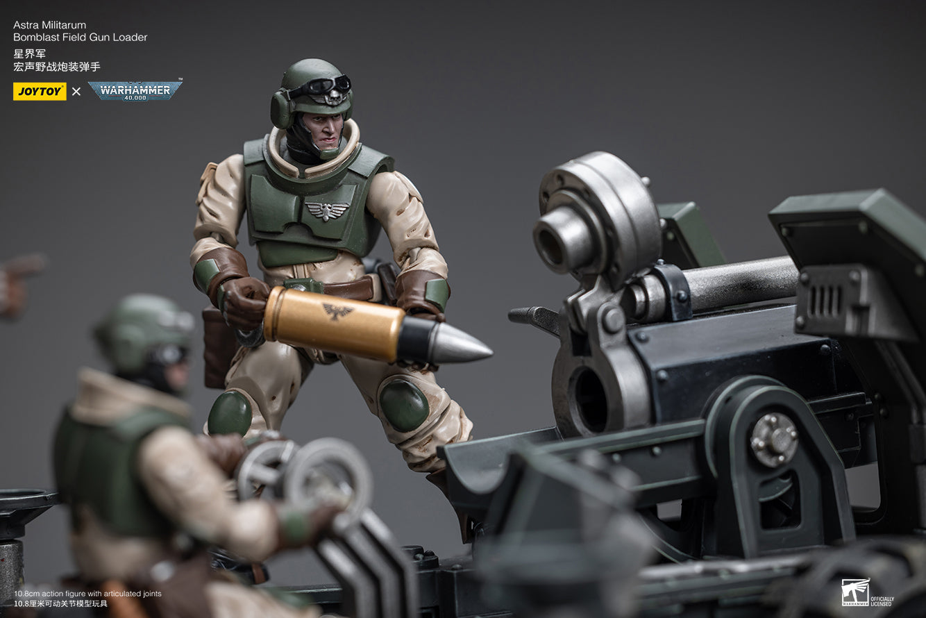 JOYTOY 1/18 Scale 3.75 Inch Warhammer 40K Astra Militarum Ordnance Team Action Figure with Bombast Field Gun - Perfect for Collectors, Wargaming, and Tabletop Battles