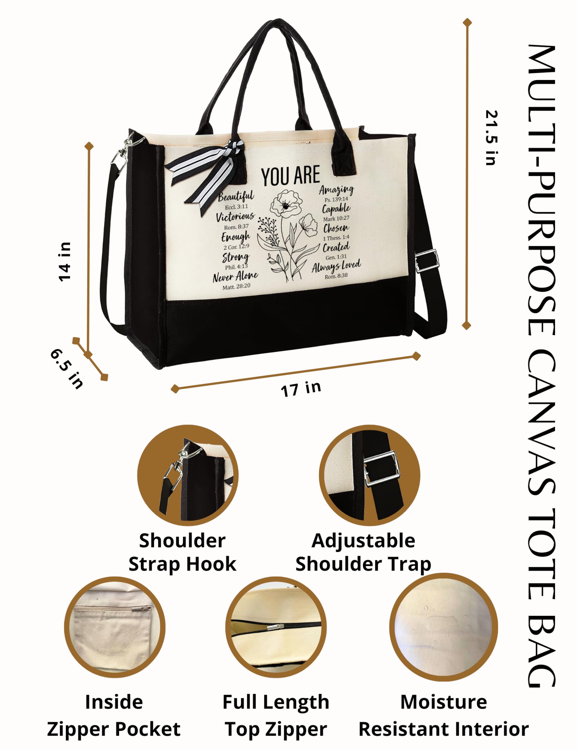 THEBUSSA Christian Gifts for Women - Inspirational Tote Bag for Mother's Day, Church, Bible Study & Daily Use - Religious Gifts for Mom, Wife, Daughter