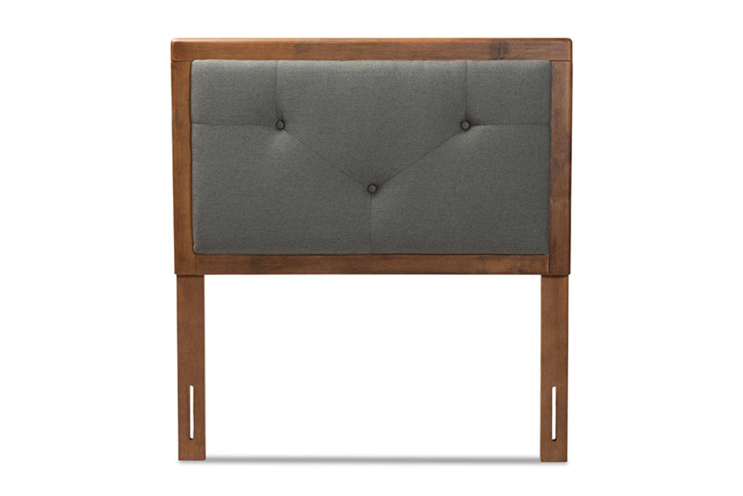 Baxton Studio Abner Modern Twin Size Headboard - Dark Grey Fabric Upholstery with Walnut Brown Wood Finish | Perfect for Contemporary Bedrooms, Guest Rooms & Small Spaces
