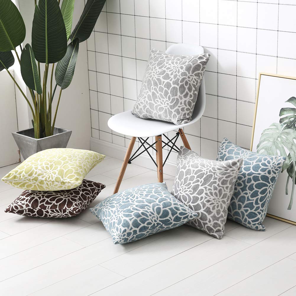 Decorative Square Throw Pillow Covers Set - 20x20 Inch Floral Embroidered Double-Sided Cushion Cases for Sofa, Bed, Chair - Handmade Home Decor (Grey-Green) | Perfect for Living Room, Bedroom & Outdoor Patio