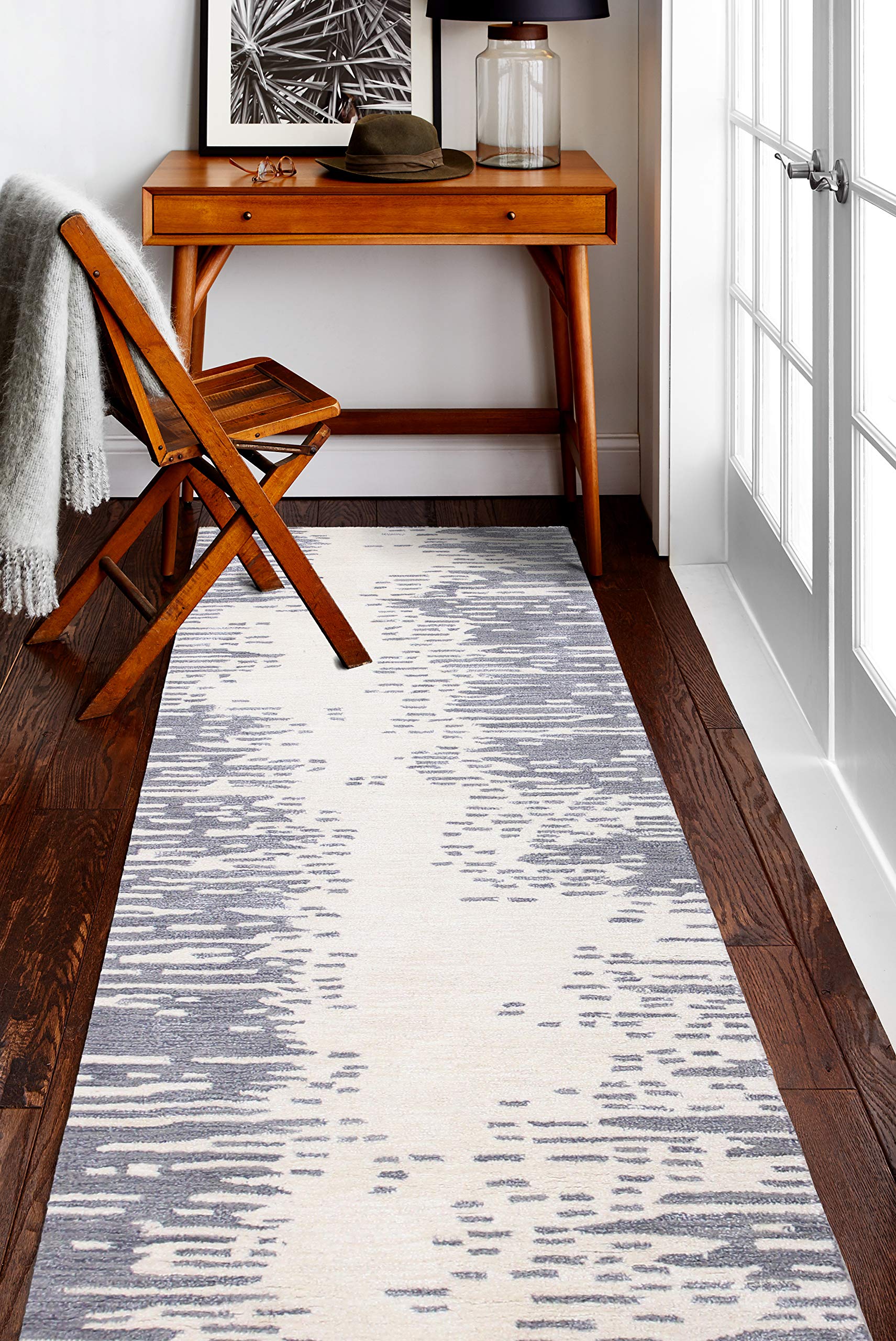Bashian Greenwich Hand Tufted Abstract Wool and Viscose Ivory/Grey Area Rug - Soft Modern Floor Covering for Living Room, Bedroom & Office Decor