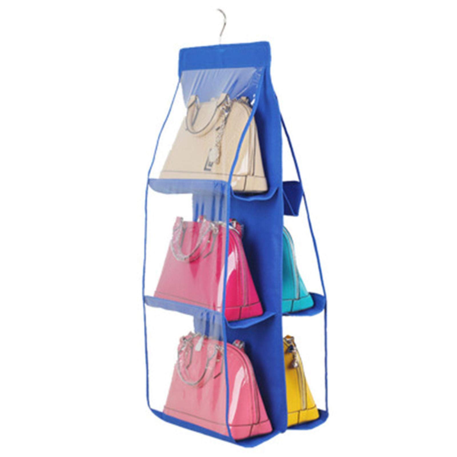 FENGHUAN Transparent Hanging Handbag Organizer for Closet - Wall Mount Shoe Storage Bag with Hanger Pouch (Blue) - Perfect for Wardrobe, Door & Small Space Organization