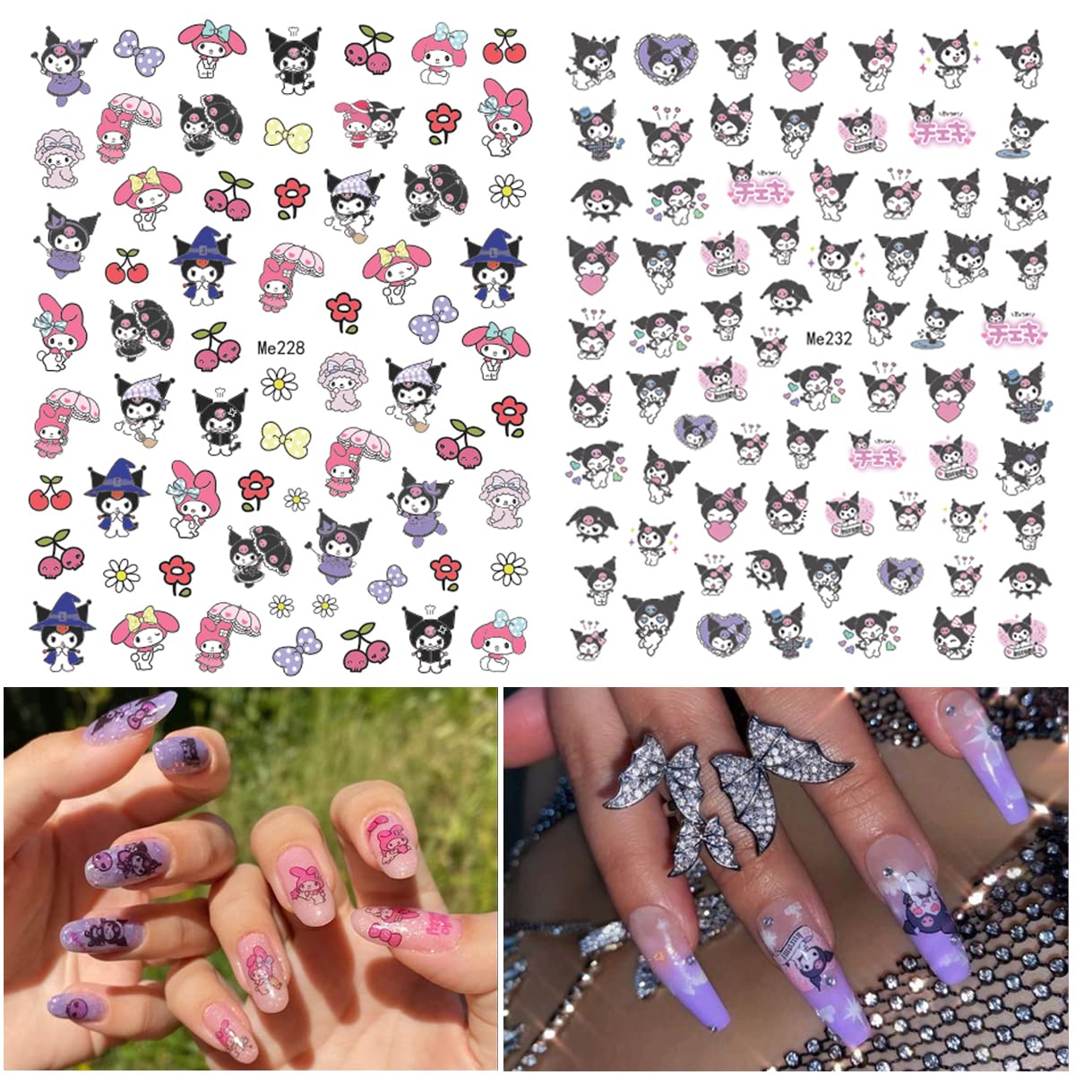 **Cute Cartoon 3D Nail Art Stickers - Self-Adhesive Nail Decals for Women, Kids & Girls - Manicure & Acrylic Nails Decoration (6 Sheets) - Perfect for Parties, Holidays & DIY Nail Art**