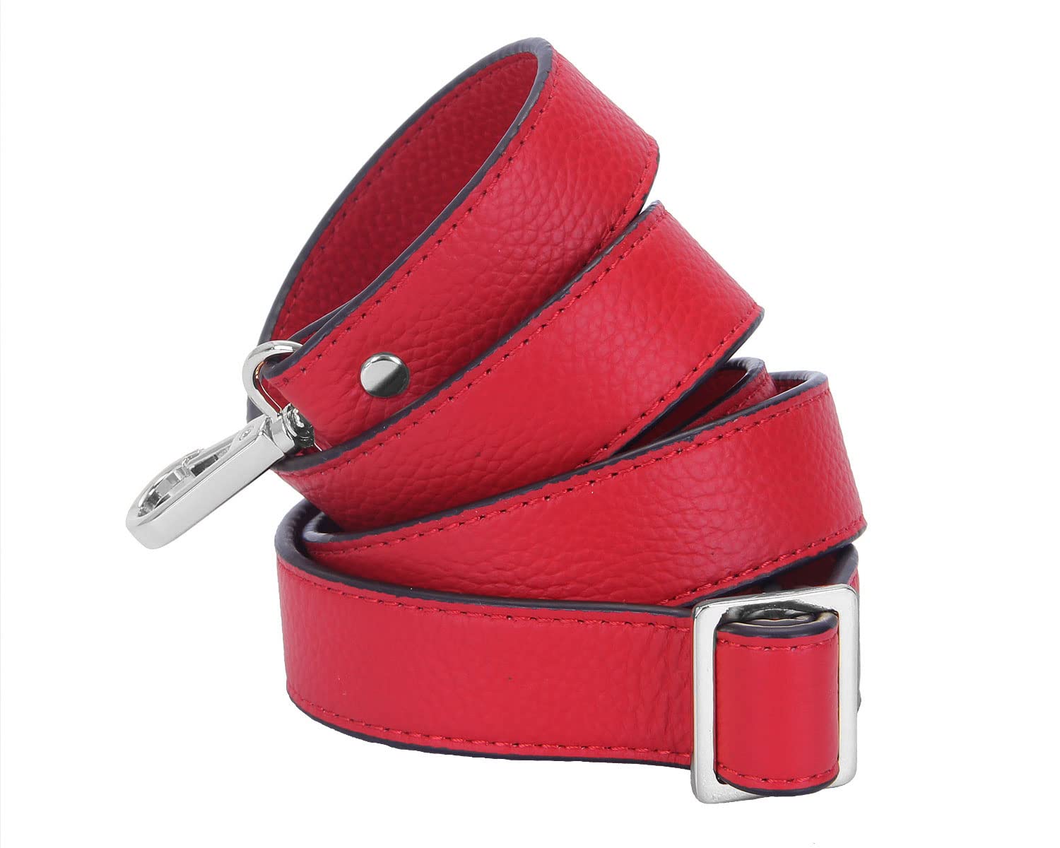 VanEnjoy Full Grain Leather Adjustable Crossbody Bag Strap - 1 Inch Wide with Silver Buckles (Red) - Perfect for Women's Handbags, Messenger Bags & Travel Accessories