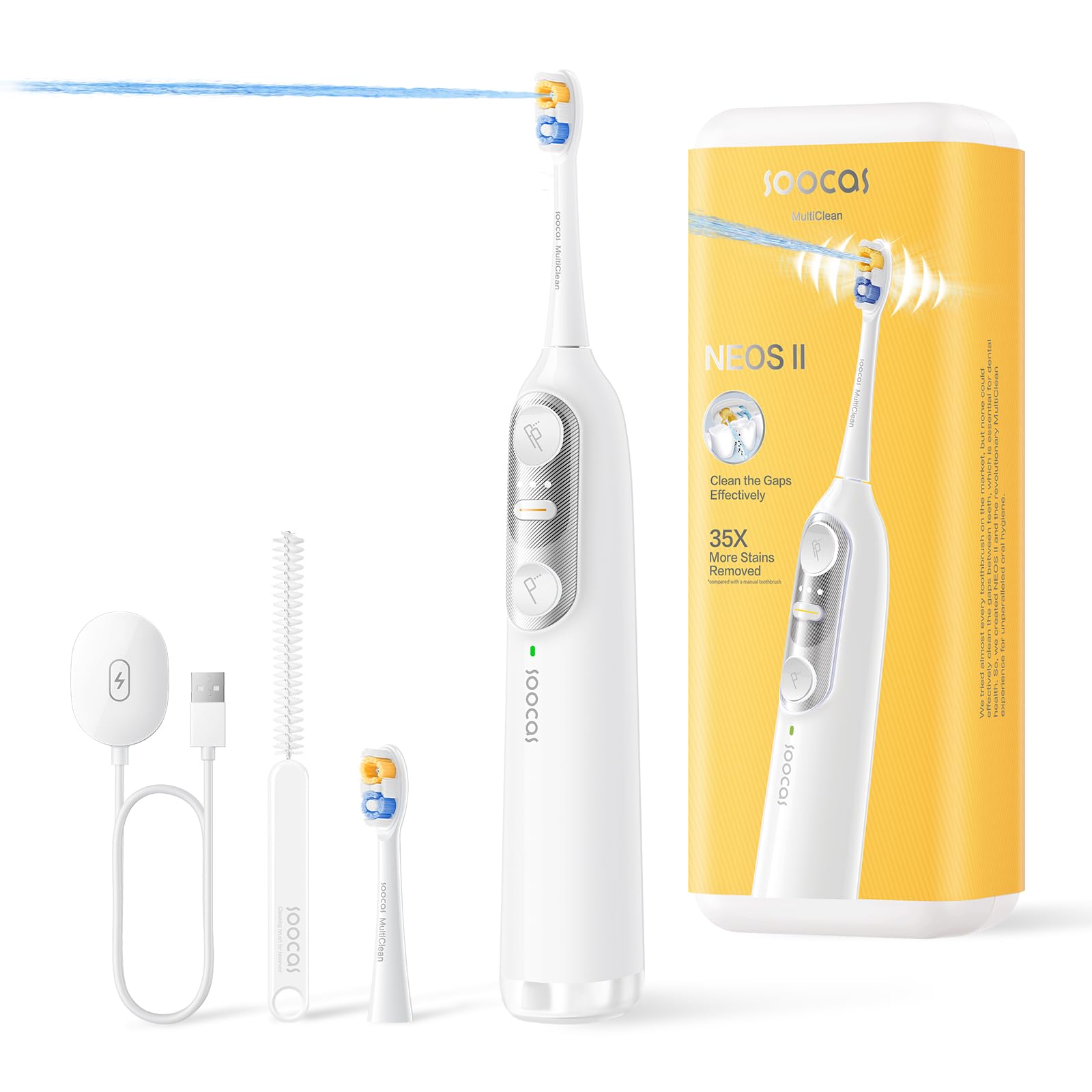 Soocas NEOS II Sonic Electric Toothbrush with Water Flosser - 5 Cleaning Modes, 100% Plaque Removal for Adults & Teens, Portable Cordless Oral Irrigator for Travel & Home Use, Pearl White - Perfect for Daily Dental Care & On-the-Go Oral Hygiene