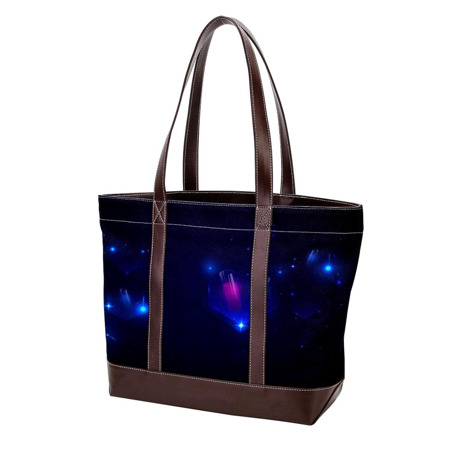 Futuristic Science Lab Tote Bag for Women - Large Leather & Canvas Shoulder Bag, Top Handle Satchel Purse - Perfect for Work, School & Scientific Conferences