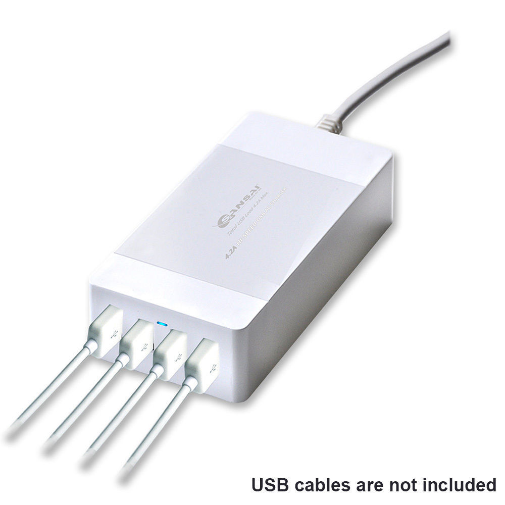 4-Port USB Charging Station Hub with 4.2A Fast Charging for iPhone, Android Smartphones, Tablets & GPS Devices - Perfect for Home, Office & Travel