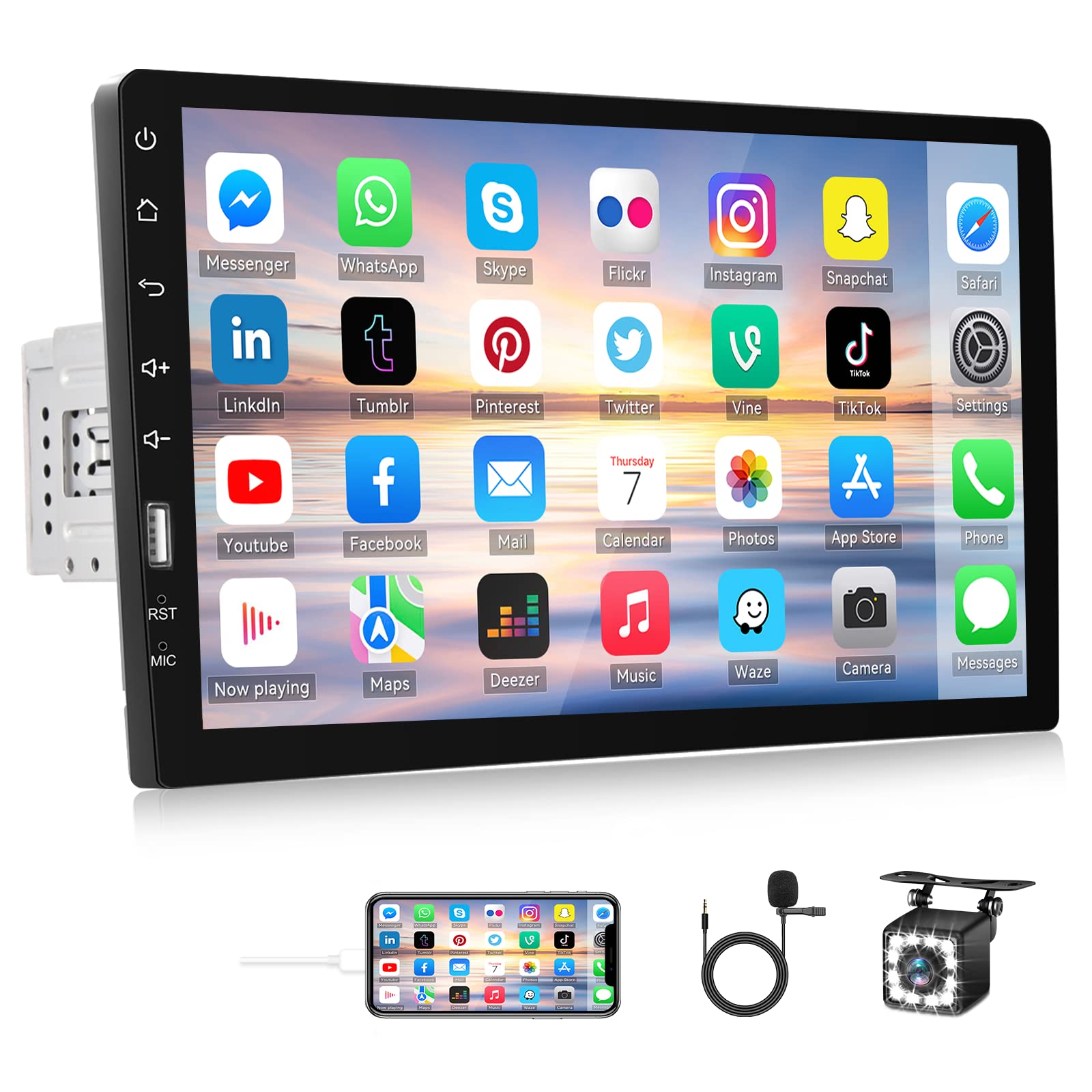 9 Inch HD Touch Screen Single Din Car Stereo with Bluetooth, Backup Camera & External Mic - MP5 Player, Mirror Link, SWC, USB, EQ - Perfect for Hands-Free Calling & Safe Reversing
