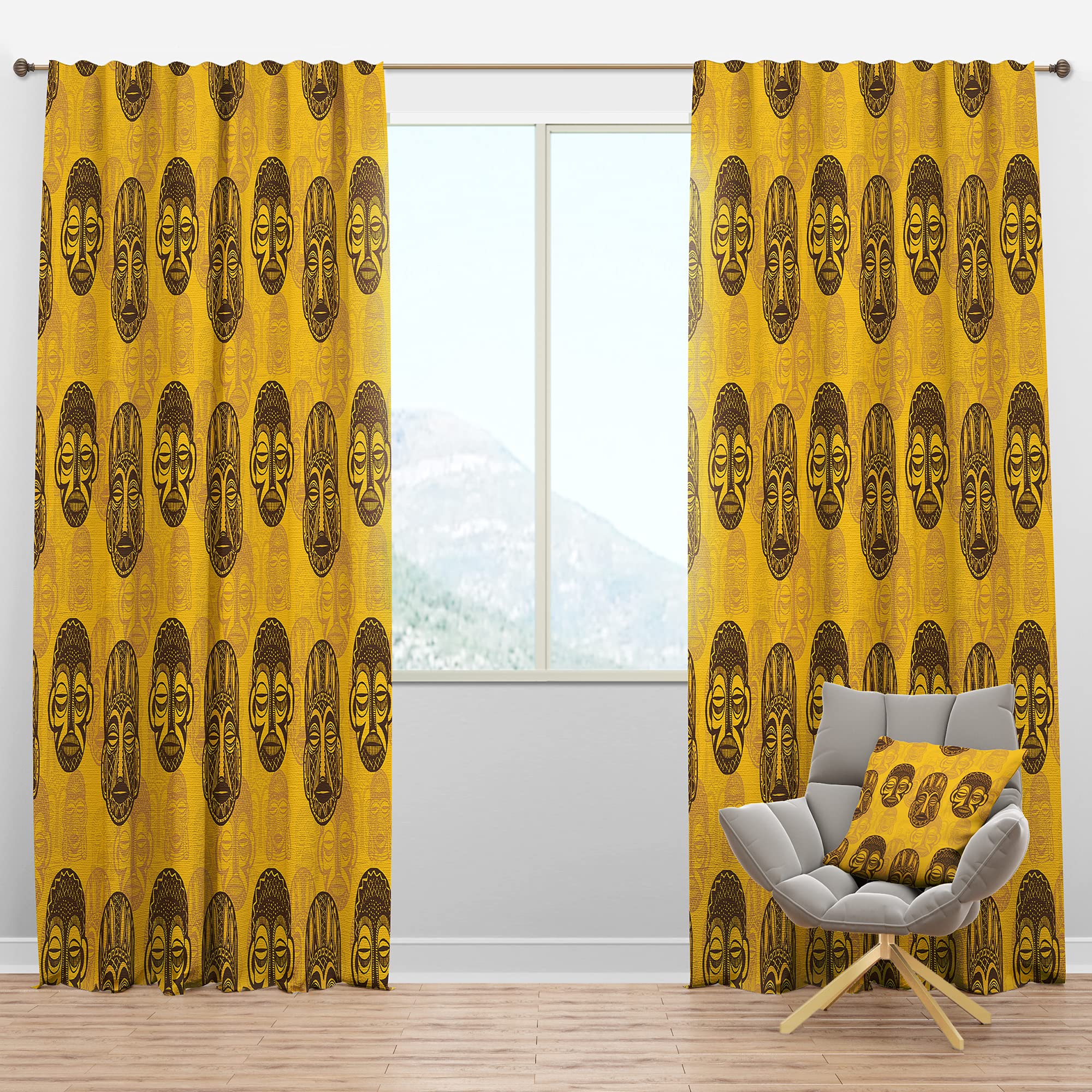 DesignQ Blackout Curtains - Tribal Mask Pattern Thermal Insulated Window Drapes for Bedroom & Living Room (52x84, Single Panel) - Perfect for Home Decor, Light Blocking & Energy Saving
