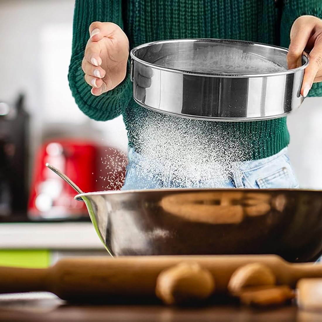 Premium 6 Inch Stainless Steel Flour Sifter - 60 Mesh Fine Sieve for Baking, Cake Making & Bread Straining | Professional Kitchen Tool for Powder Sifting & Dough Preparation | Ideal for Home Bakers & Pastry Chefs