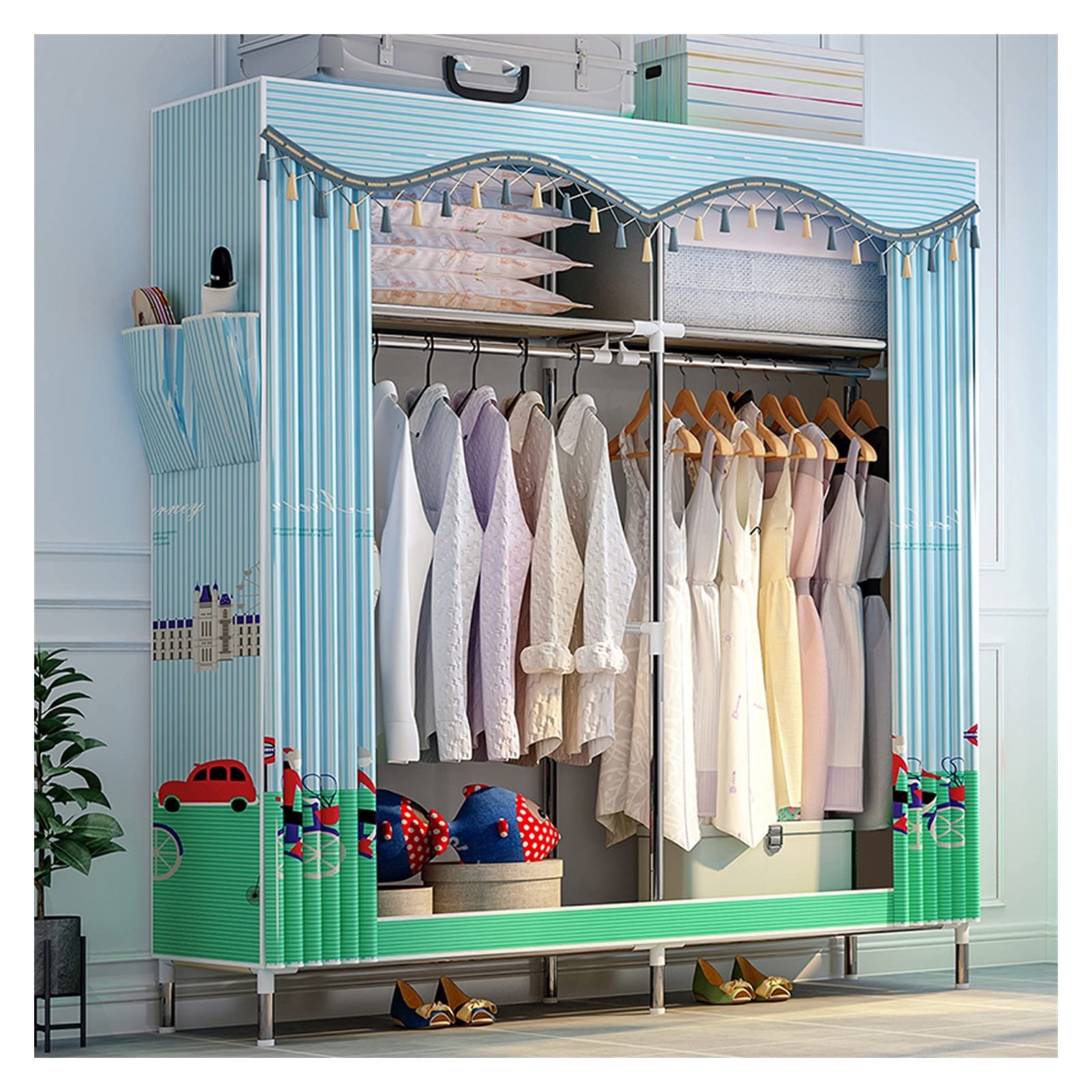 Portable Wardrobe Closet - Foldable Fabric Clothes Storage Organizer with Thickened Steel Frame | Space-Saving Closet for Bedroom, Dorm, Apartment & Travel | Washable & Durable for Year-Round Use