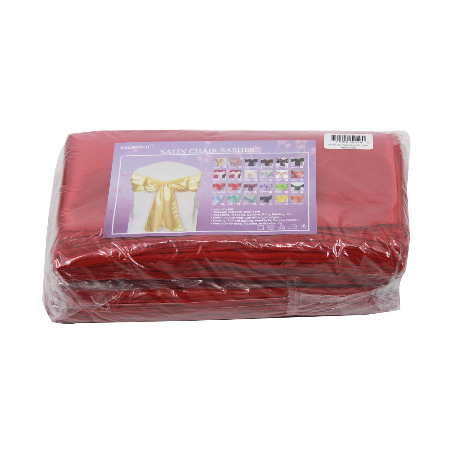 WELMATCH 50-Piece Red Satin Chair Sashes for Weddings, Banquets & Events - Elegant Decorative Chair Bows (50 Count) - Perfect for Wedding Decor, Bridal Showers, Anniversary Parties & Formal Events