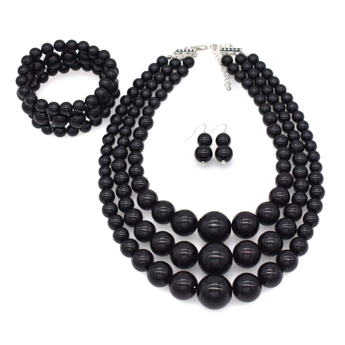 JNF Faux Pearl Statement Necklace for Women - Chunky Large Pearl Necklace & Earrings Set - Elegant Costume Jewelry for Parties, Weddings & Special Occasions
