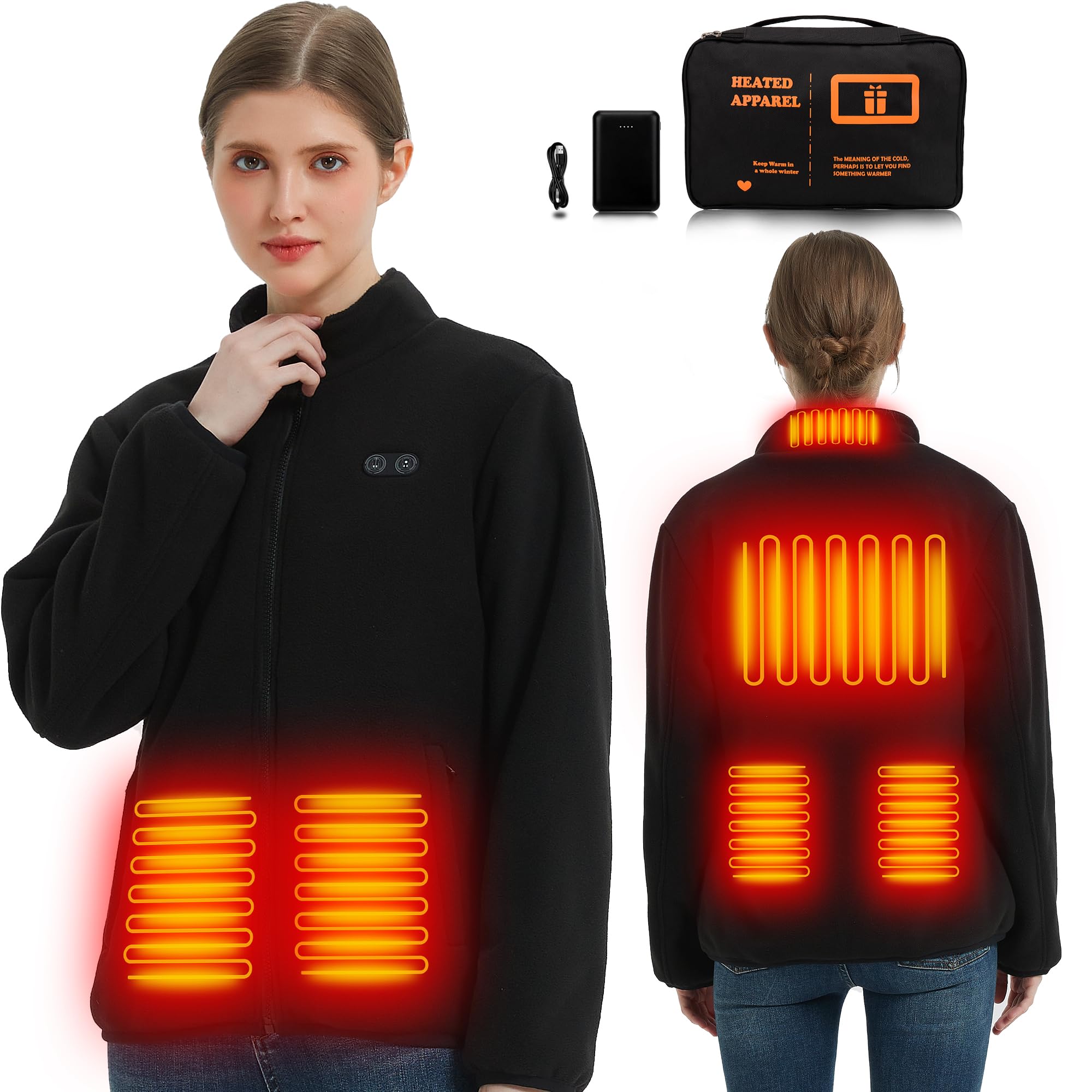 Women's Heated Jacket with Battery Pack - Rechargeable Electric Fleece Winter Coat with Detachable Hood for Outdoor Activities, Hunting & Cold Weather Wear