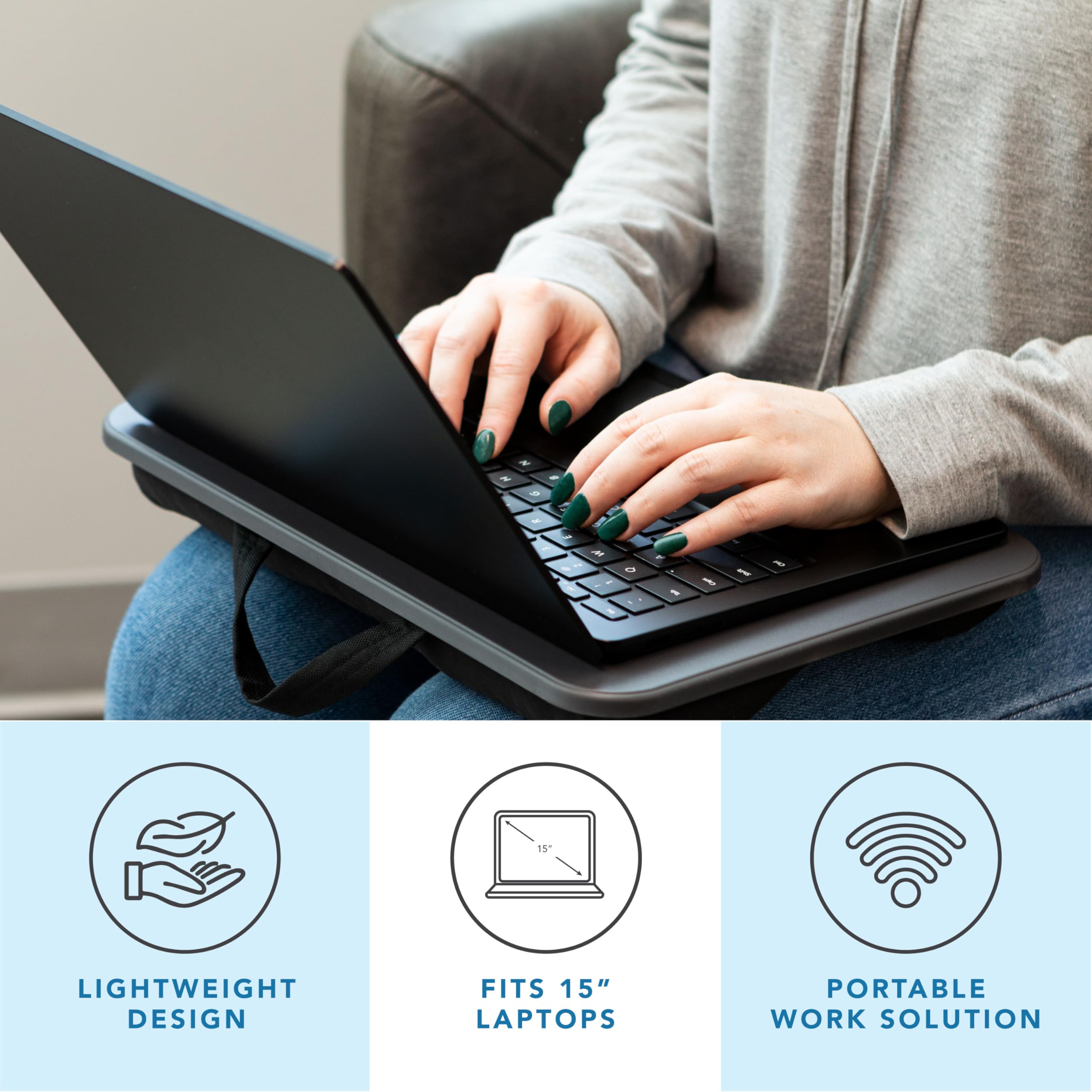 LapGear Compact Lap Desk Charcoal - Portable Laptop Tray for 13.3 Inch Notebooks - 12 Pack (Style 43005) - Perfect for Home Office, Bed, Couch & Travel Use
