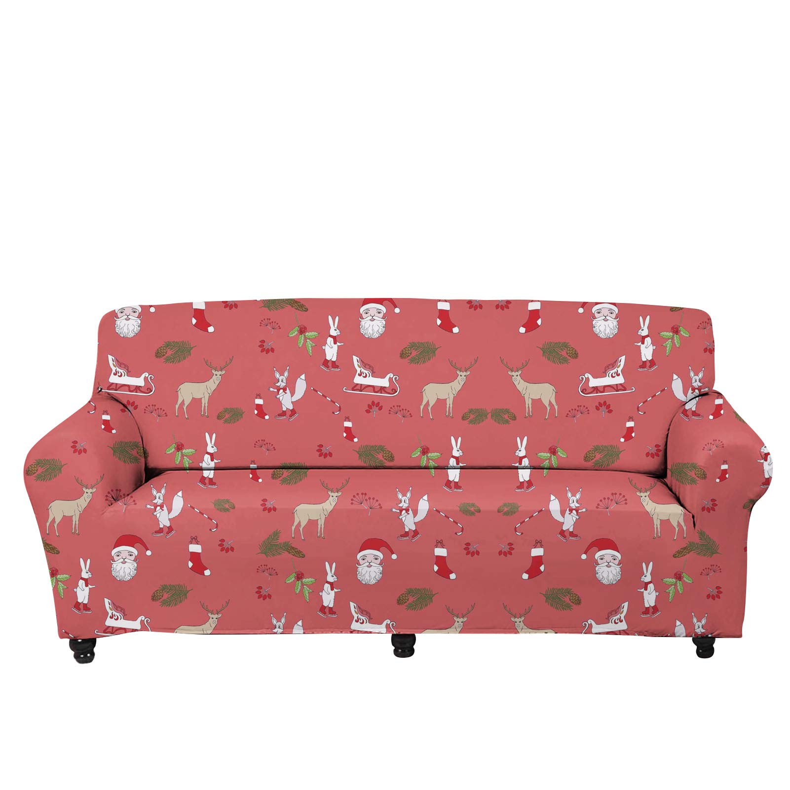 JEOCODY Christmas Santa Claus Elk Sofa Cover - Stretchable Couch Slipcover for Loveseat, Home Decor Holiday Living Room Furniture Protector | Perfect for Christmas Party, Family Gatherings & Festive Home Decoration