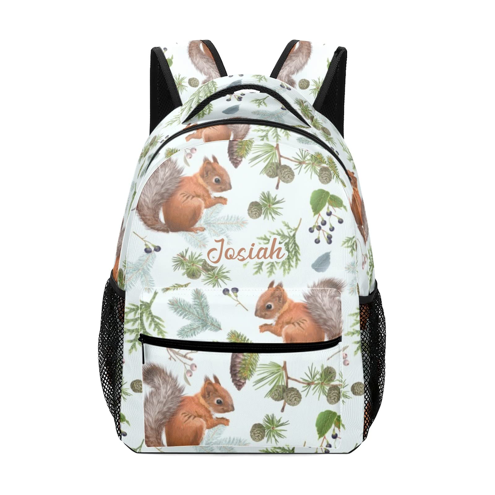Personalized Kids Backpack with Forest & Squirrel Design - Durable School Backpack for Boys & Girls, Teens Student Bookbag for Travel, Hiking & Outdoor Adventures