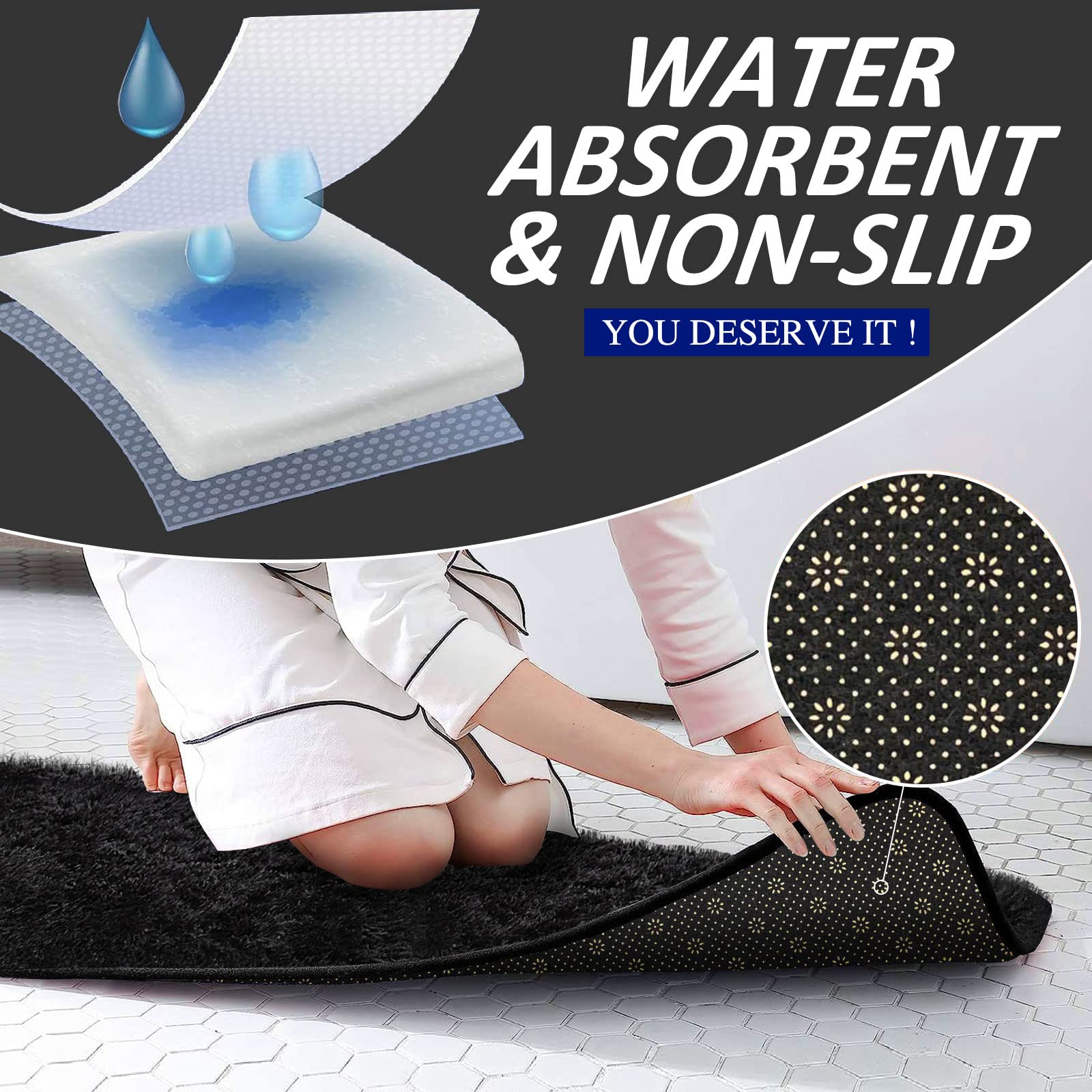 3-Piece Plush Bathroom Rug Set - Non-Slip, Machine Washable for Toilet & Shower Areas