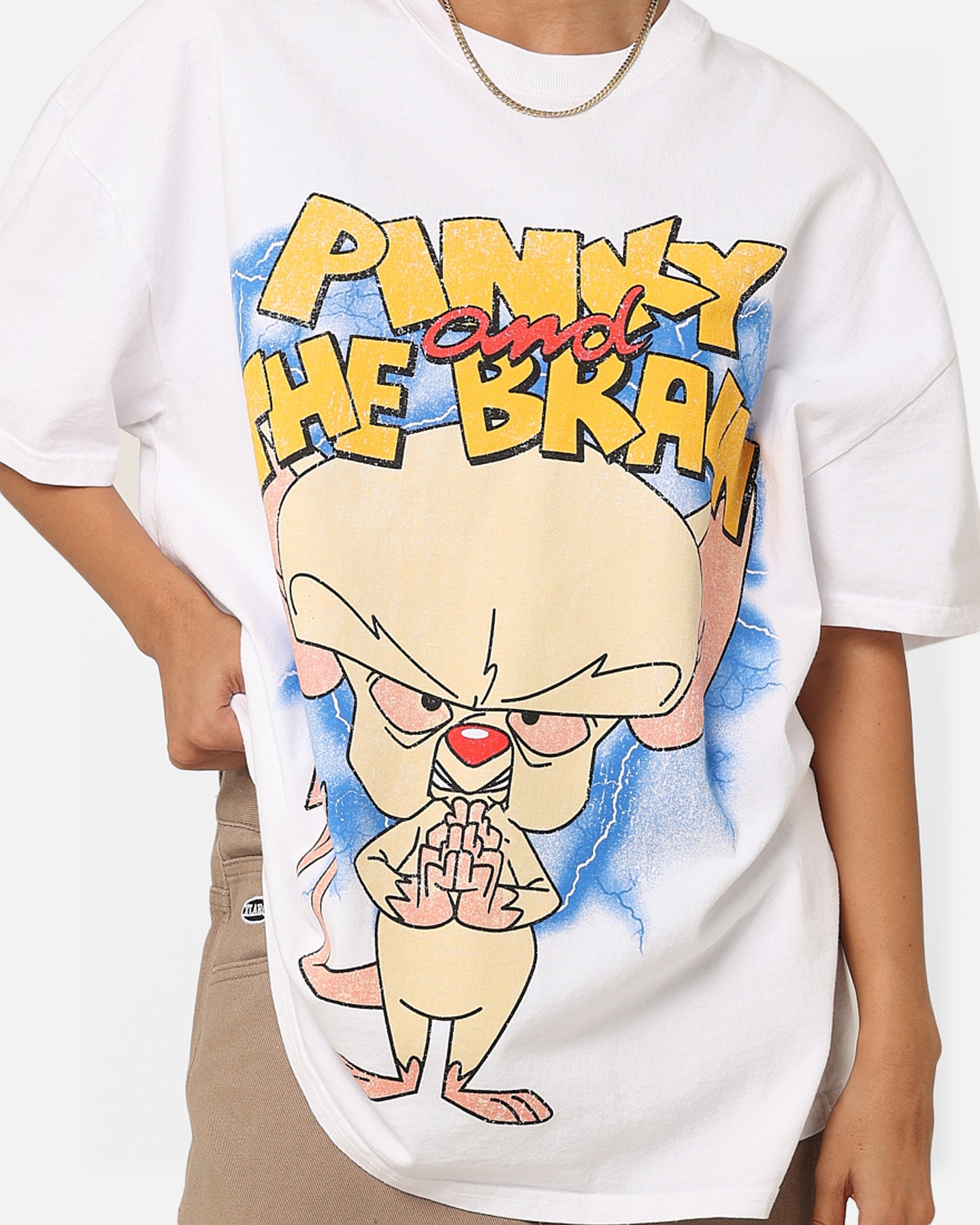 Pinky & The Brain Vintage T-Shirt - Cartoon Network Heavyweight Cotton Tee - White Retro Graphic T-Shirt for Men & Women - Perfect for Casual Wear, Cosplay, and 90s Cartoon Fans